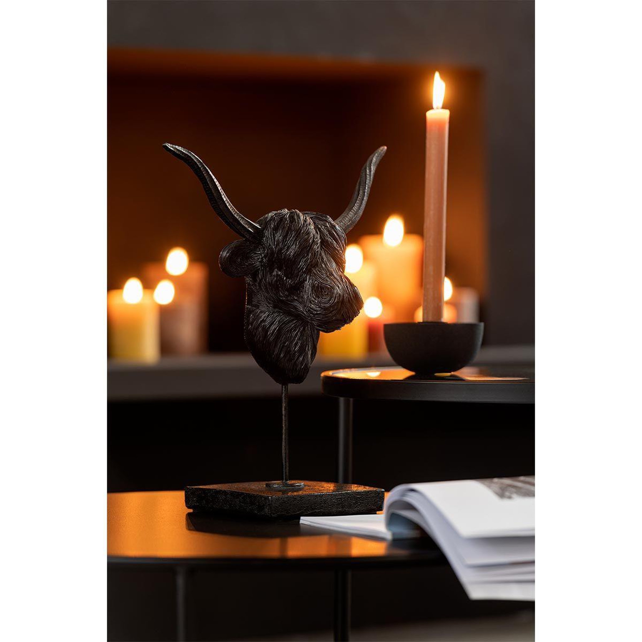 Voir la diapositive 2 : J-LINE Statuette Déco sur Pied  Buffle  36cm Noir