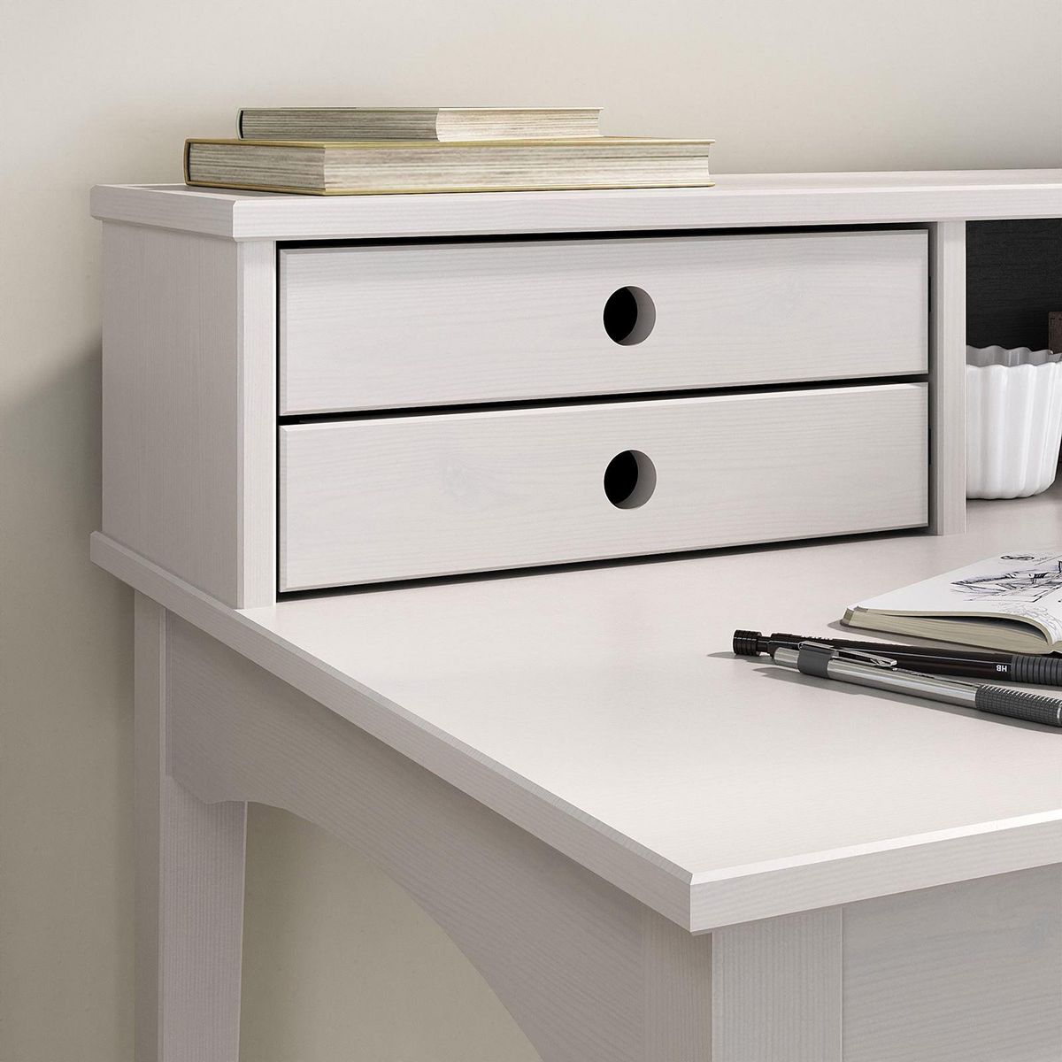 IDIMEX Bureau MILANO en pin massif avec 4 tiroirs et 1 niche