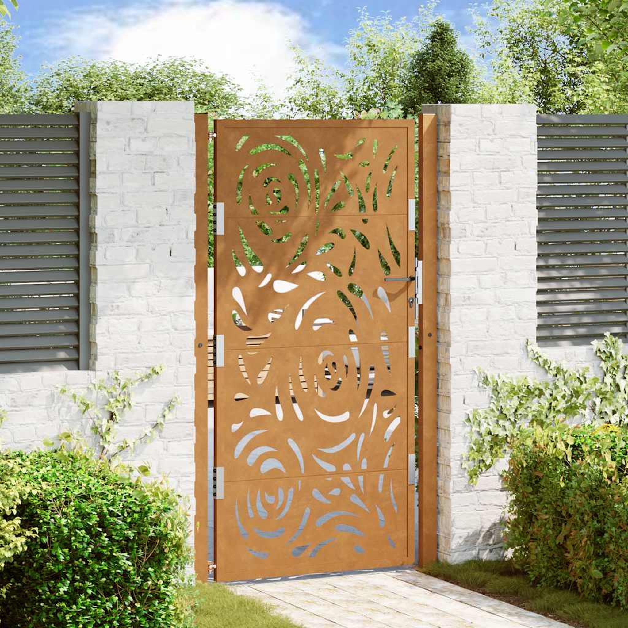 VIDAXL Porte de jardin acier resistant aux intemperies design flamme