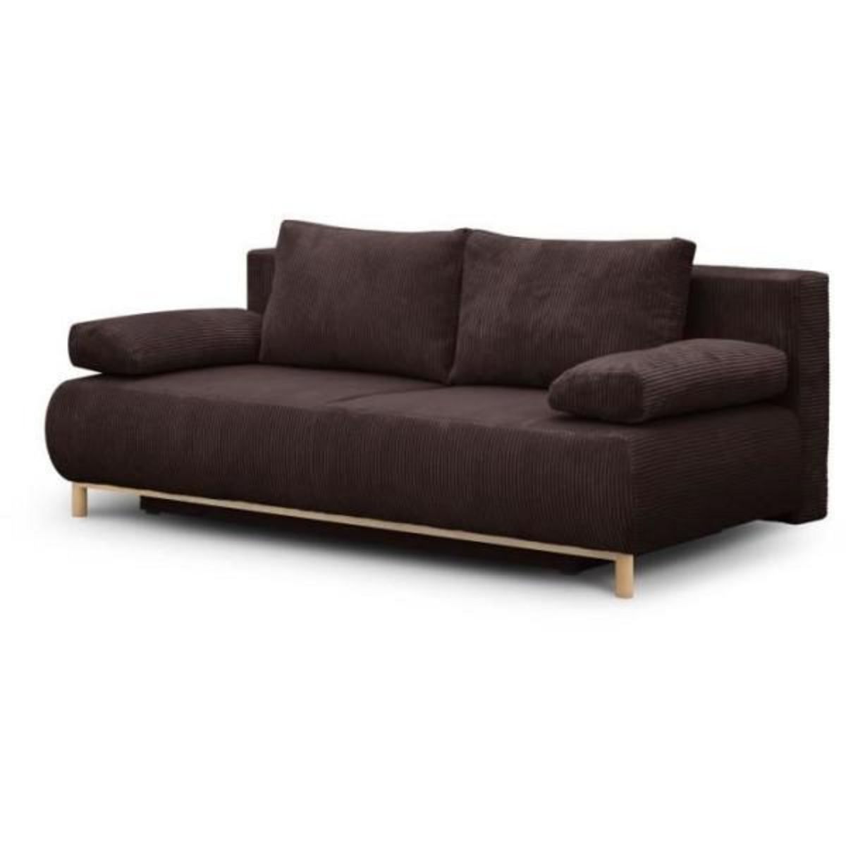 MARKET24 Banquette convertible 3 places MIKA - Velours côtelé marron foncé - Coffre de rangement - L 192 x H 84 x P 93 cm