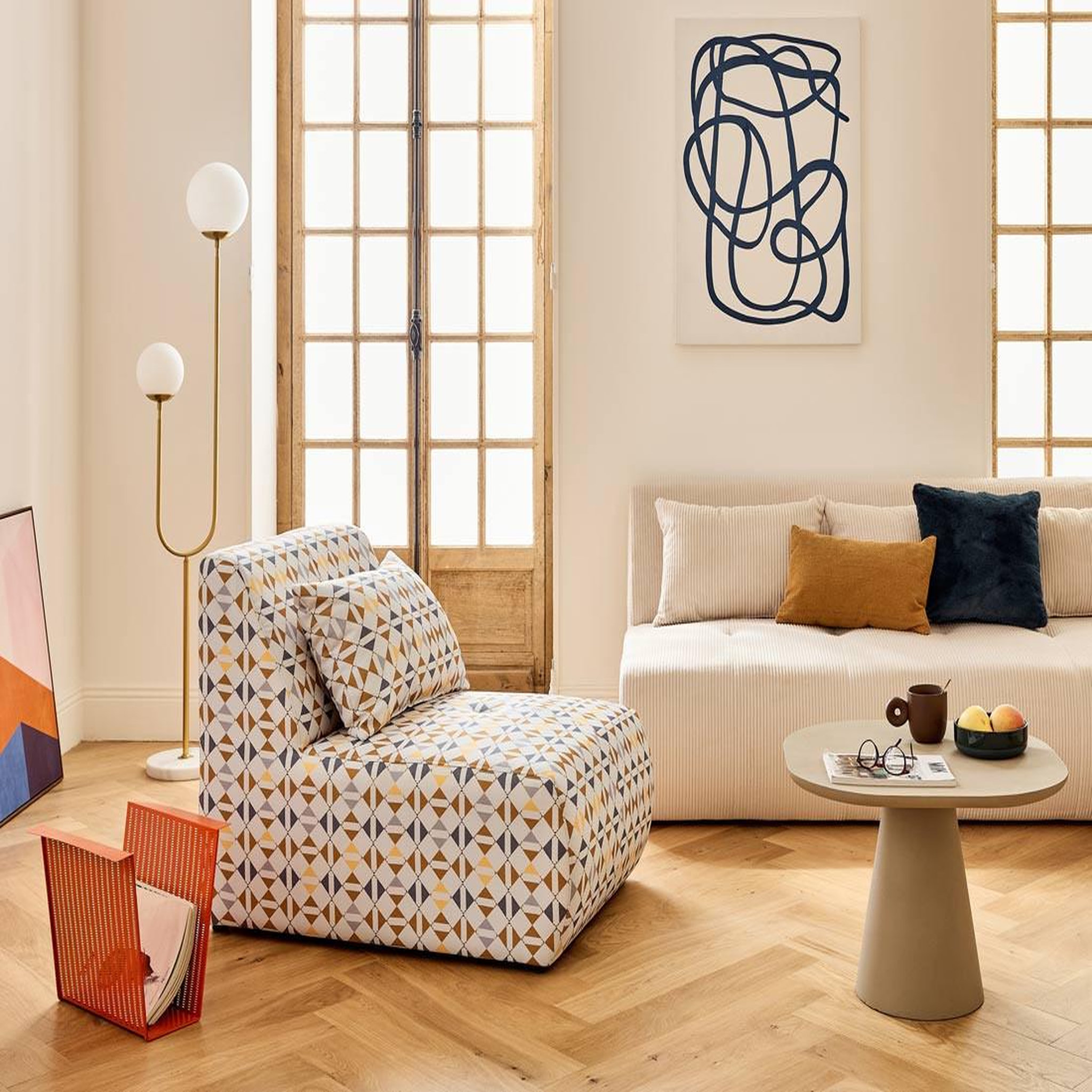 Voir la diapositive 1 : LISA DESIGN Onyx - fauteuil sans accoudoirs motif graphique en tissu