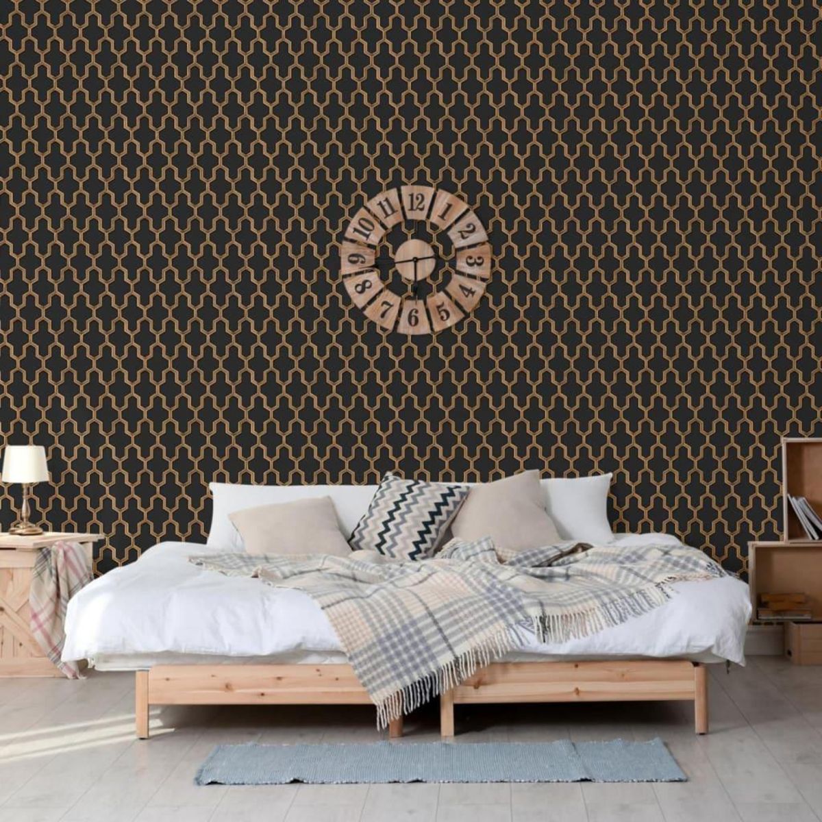 DUTCH WALLCOVERINGS DUTCH WALLCOVERINGS Papier peint Geometric Noir et dore