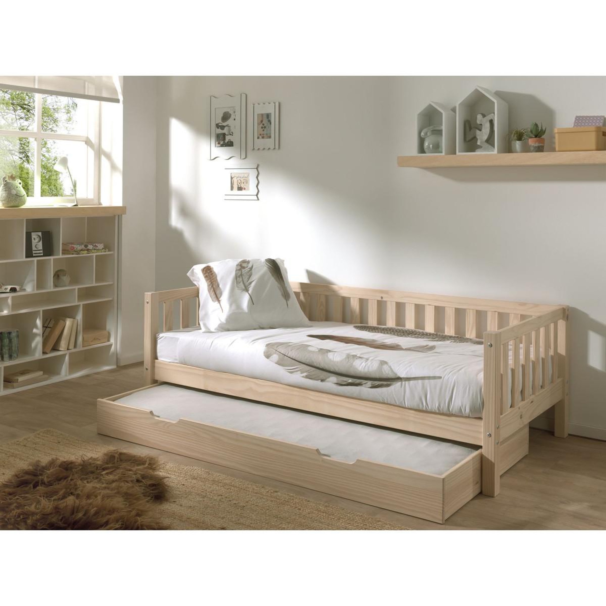 Voir la diapositive 3 : Paris Prix Pack - lit capitaine enfant & tiroir  fritz  90x200cm naturel