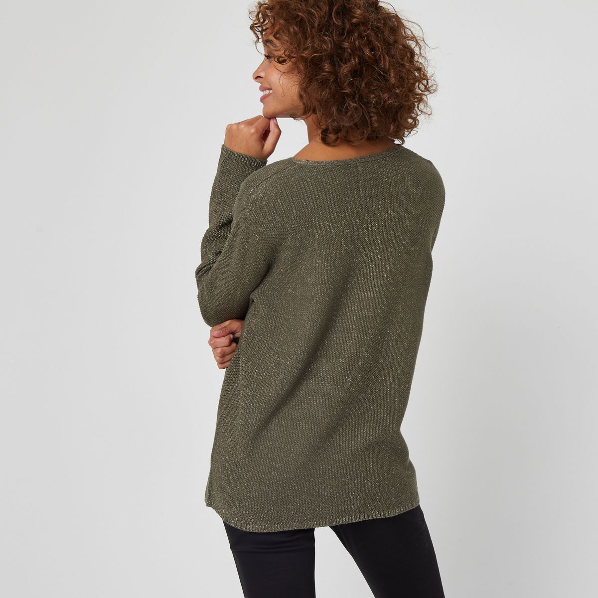 IN EXTENSO Pull col rond vert kaki femme