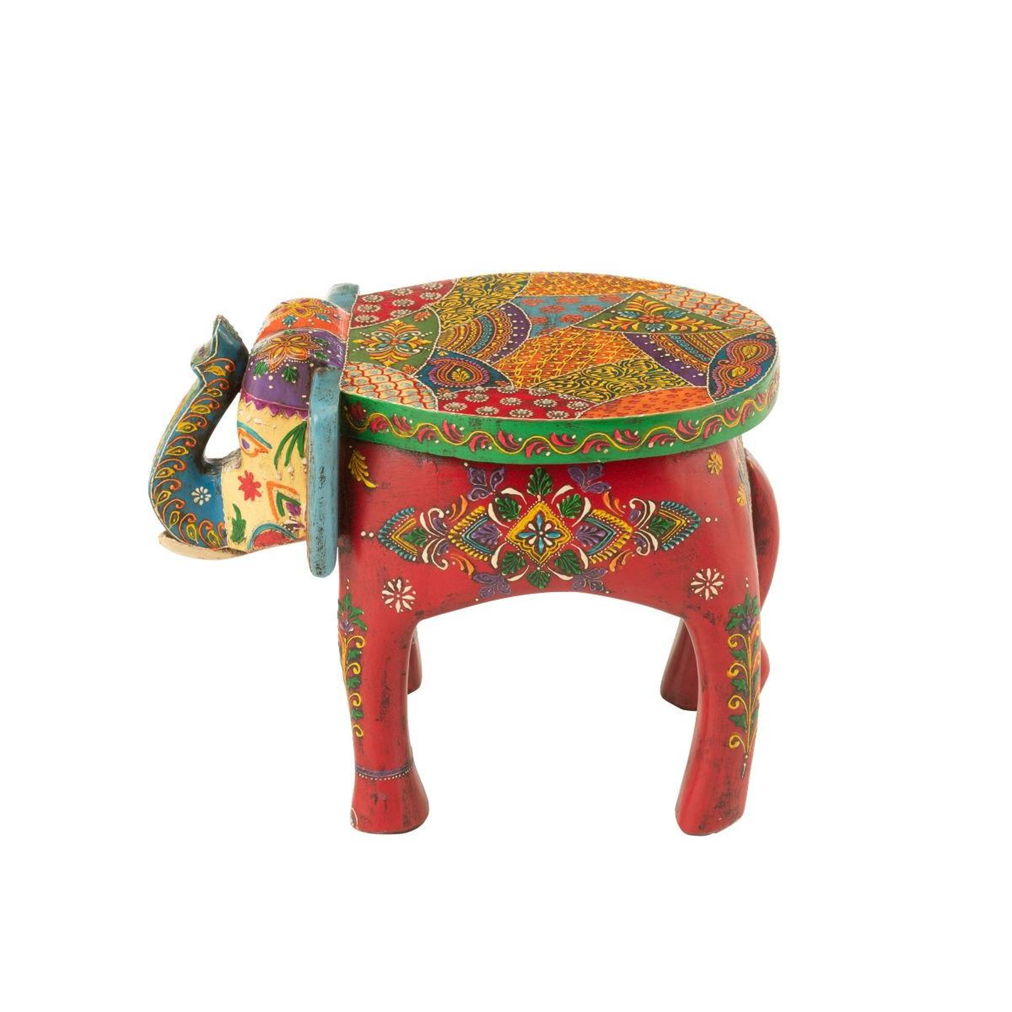 Voir la diapositive 2 : J-LINE Tabouret éléphant en bois  delhi  35cm multicolore
