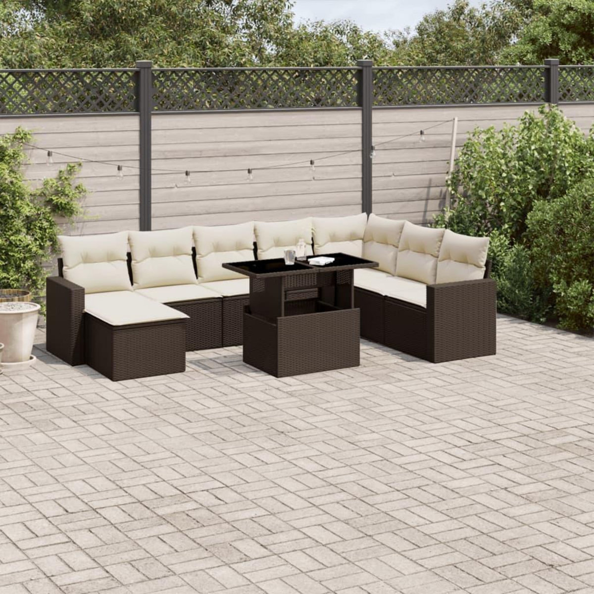 VIDAXL Salon de jardin avec coussins 9 pcs marron resine tressee