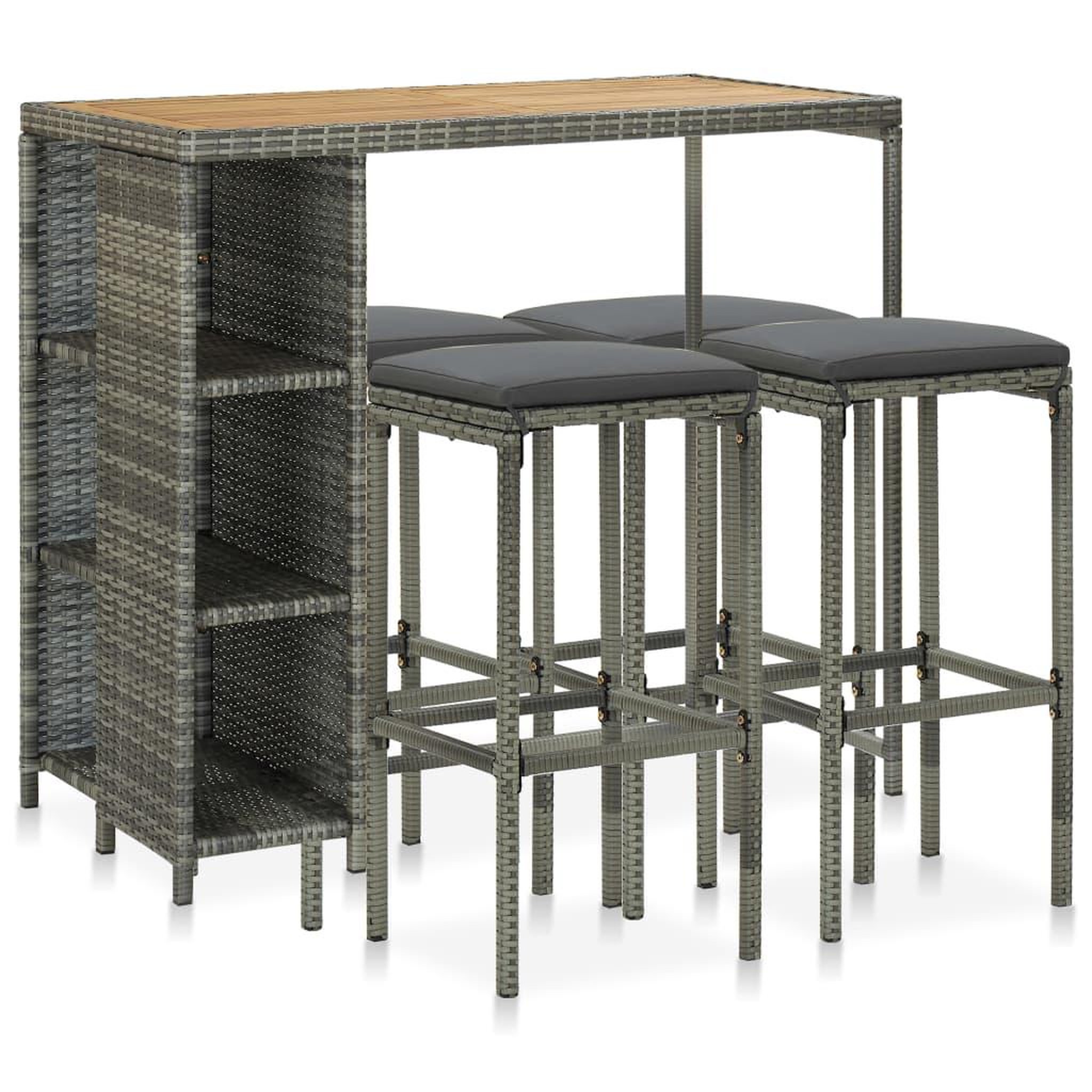 VIDAXL Ensemble de bar de jardin 5 pcs et coussins resine tressee gris