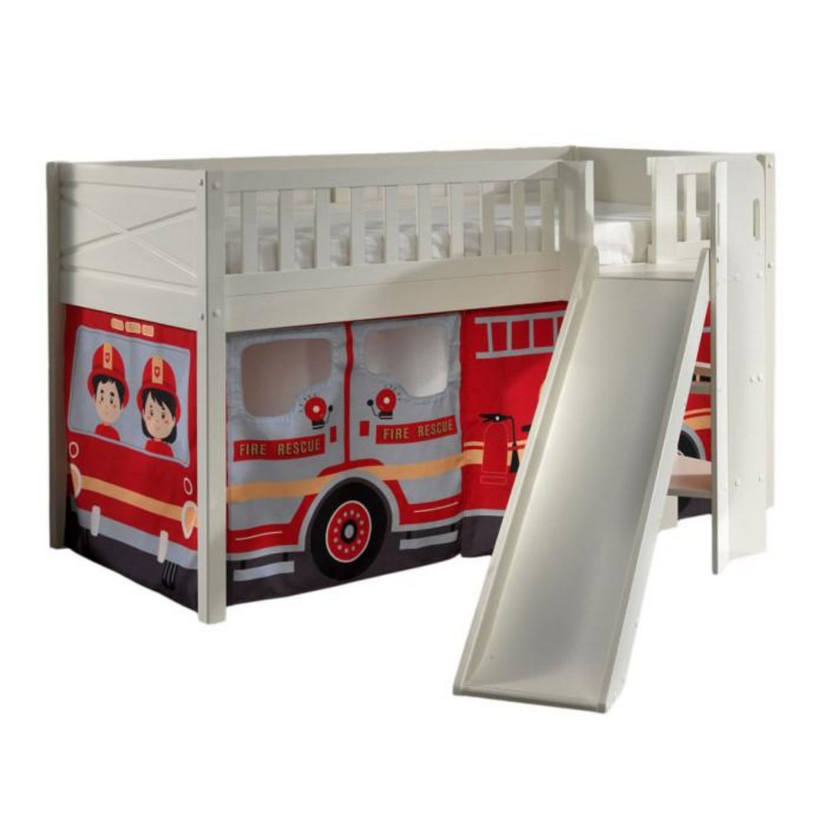 Paris Prix Lit Enfant Toboggan & Tente  Scott Fire Trucker  90x200cm Blanc