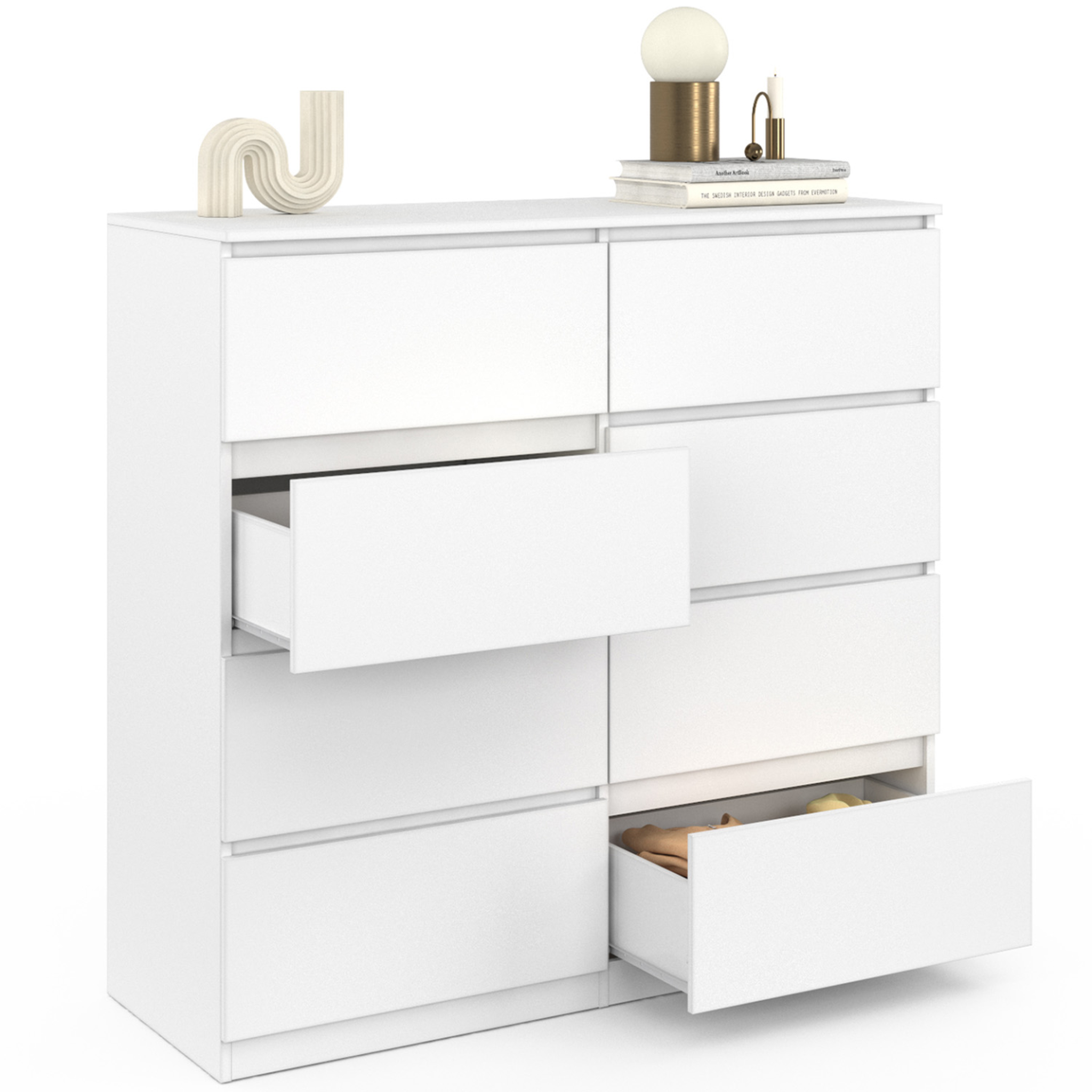 Voir la diapositive 4 : ID MARKET Commode 8 tiroirs tomi 110 cm bois blanc