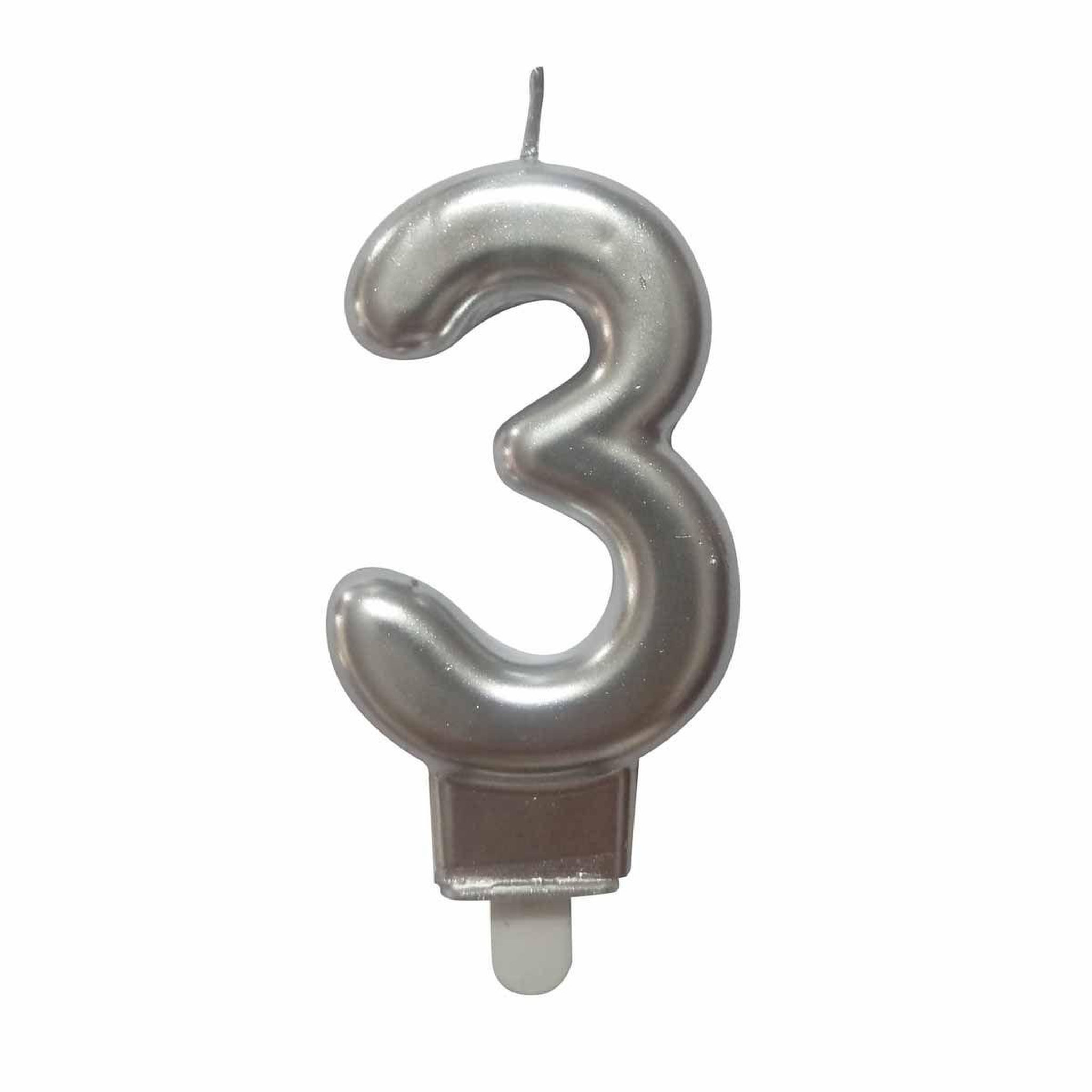 HOMEA Bougie d'Anniversaire  Chiffre 3  7cm Argent