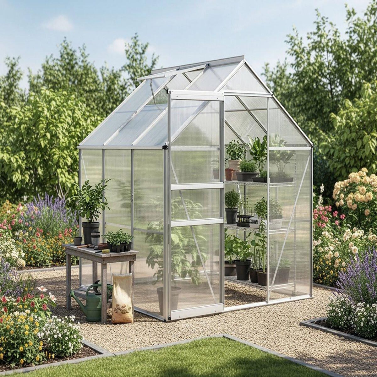 Habitat et Jardin Serre jardin polycarbonate 190 x 190 x 195 cm  Basilic  - 3,61 m² - Gris