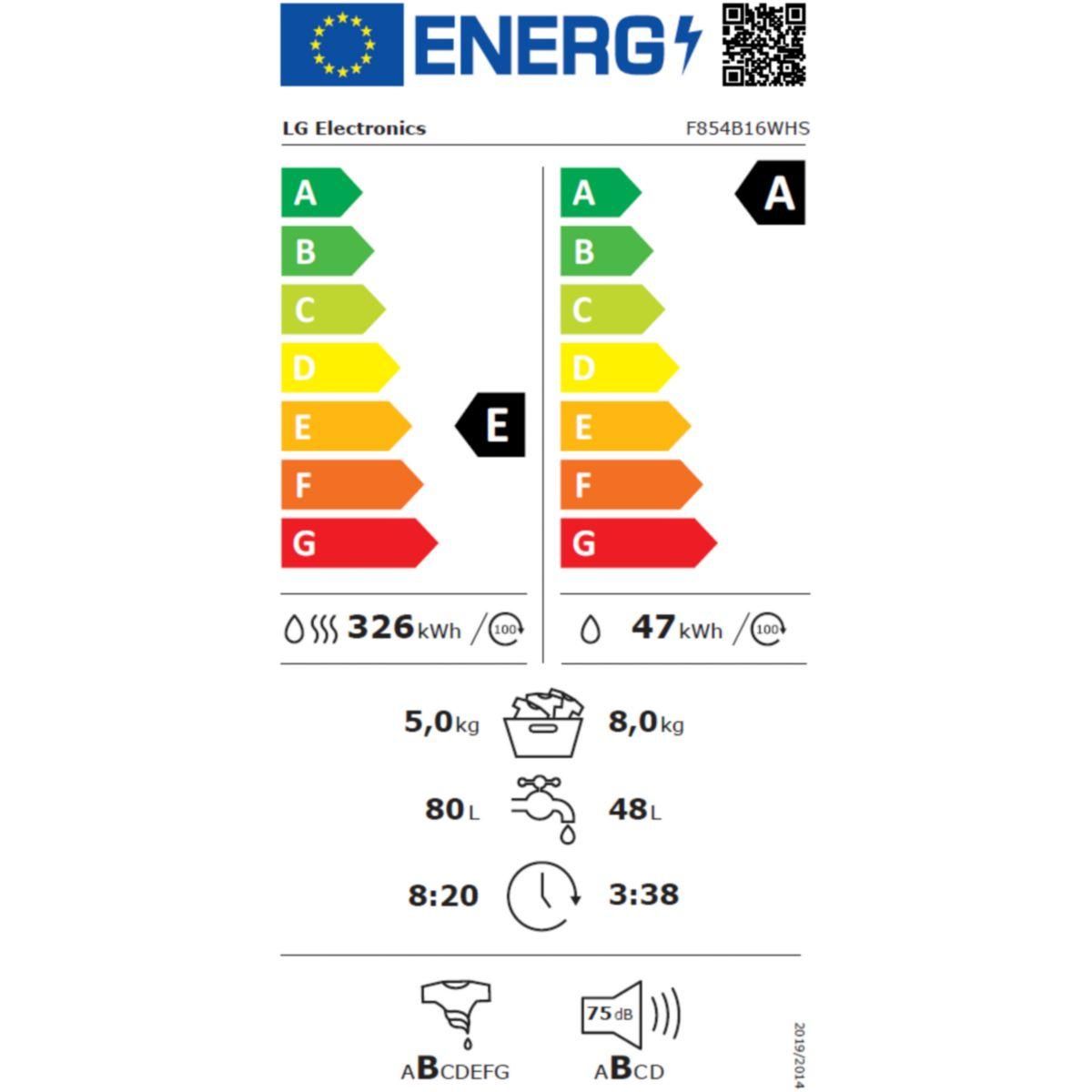 LG Lave-linge séchant 8/5kg 1400 tours/min - F854B16WHS
