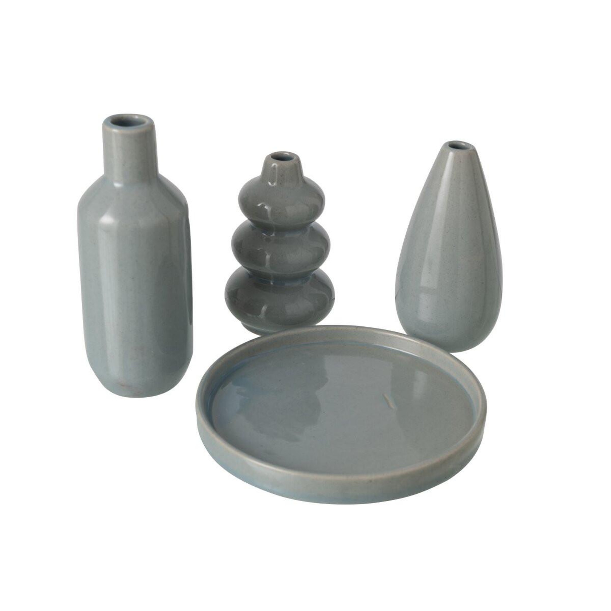 Voir la diapositive 2 : J-LINE Lot de 3 Soliflores Avec Plateau  Jonte  15cm Gris