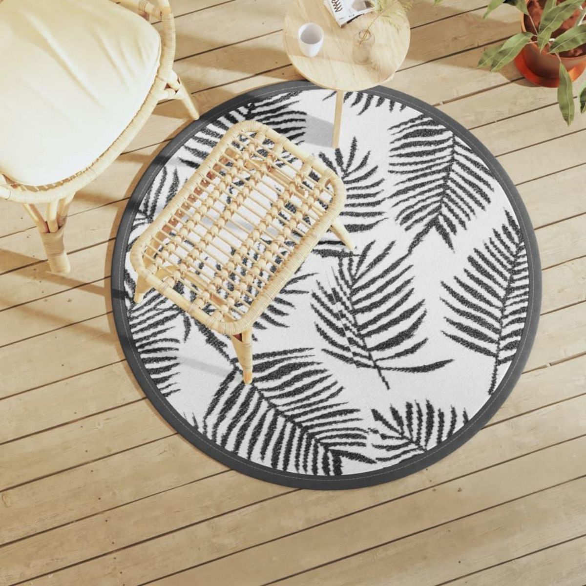 VIDAXL Tapis d'exterieur ARAKIL blanc et noir Ø120 cm PP