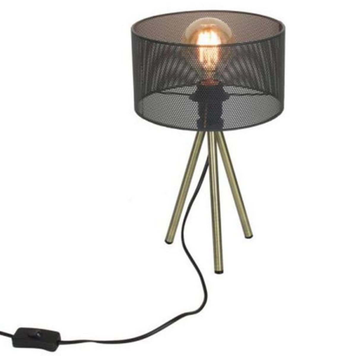 Paris Prix Lampe à Poser Trépied  Perforée  38cm Gris
