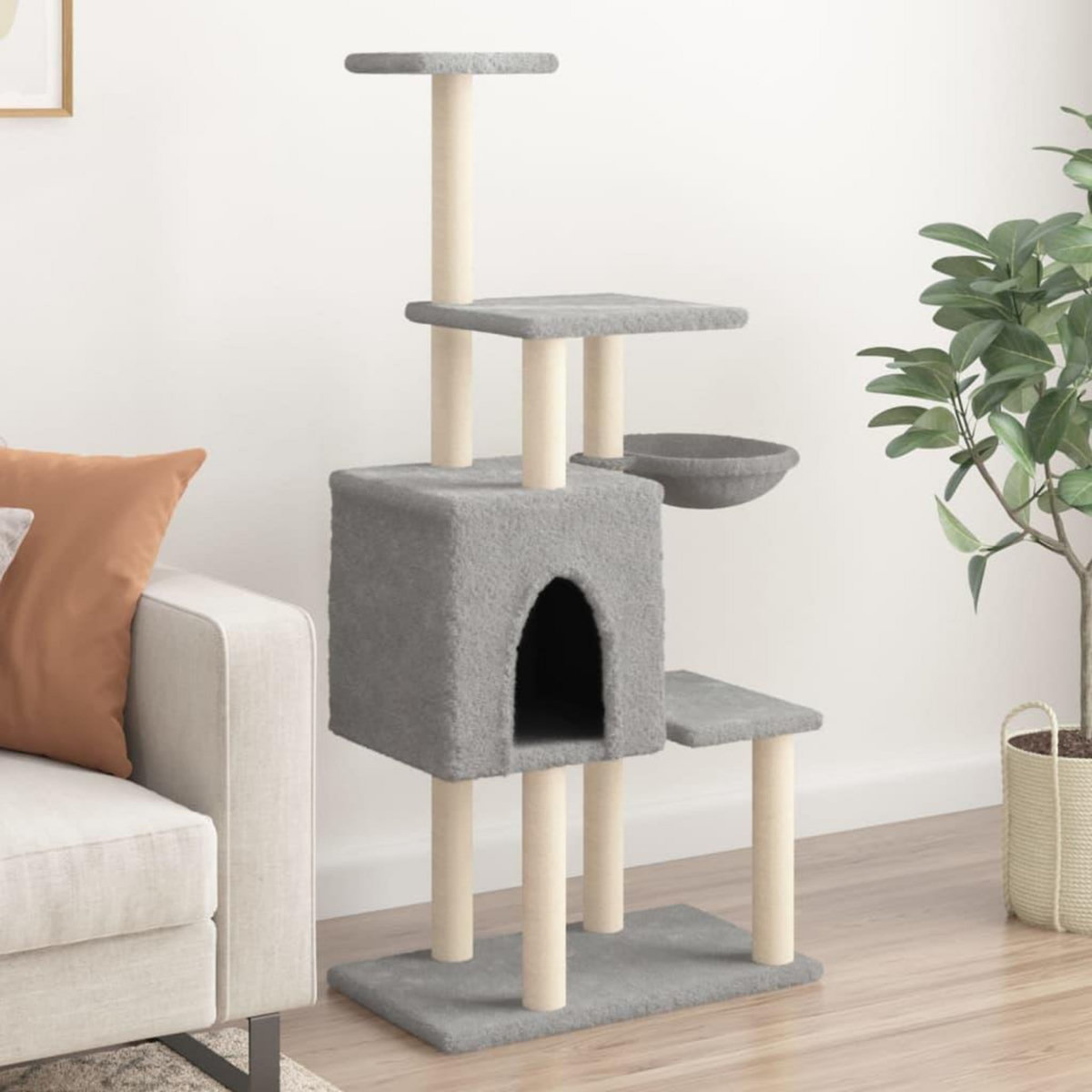 VIDAXL Arbre a chat avec griffoirs en sisal Gris clair 131 cm