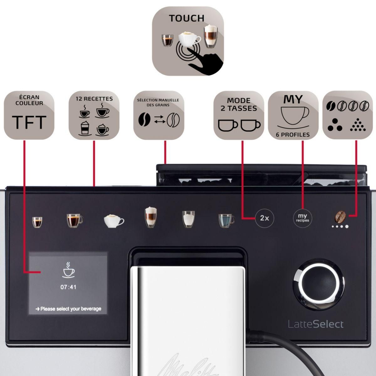 Melitta Expresso Broyeur Latte Select argent 630-211 EU