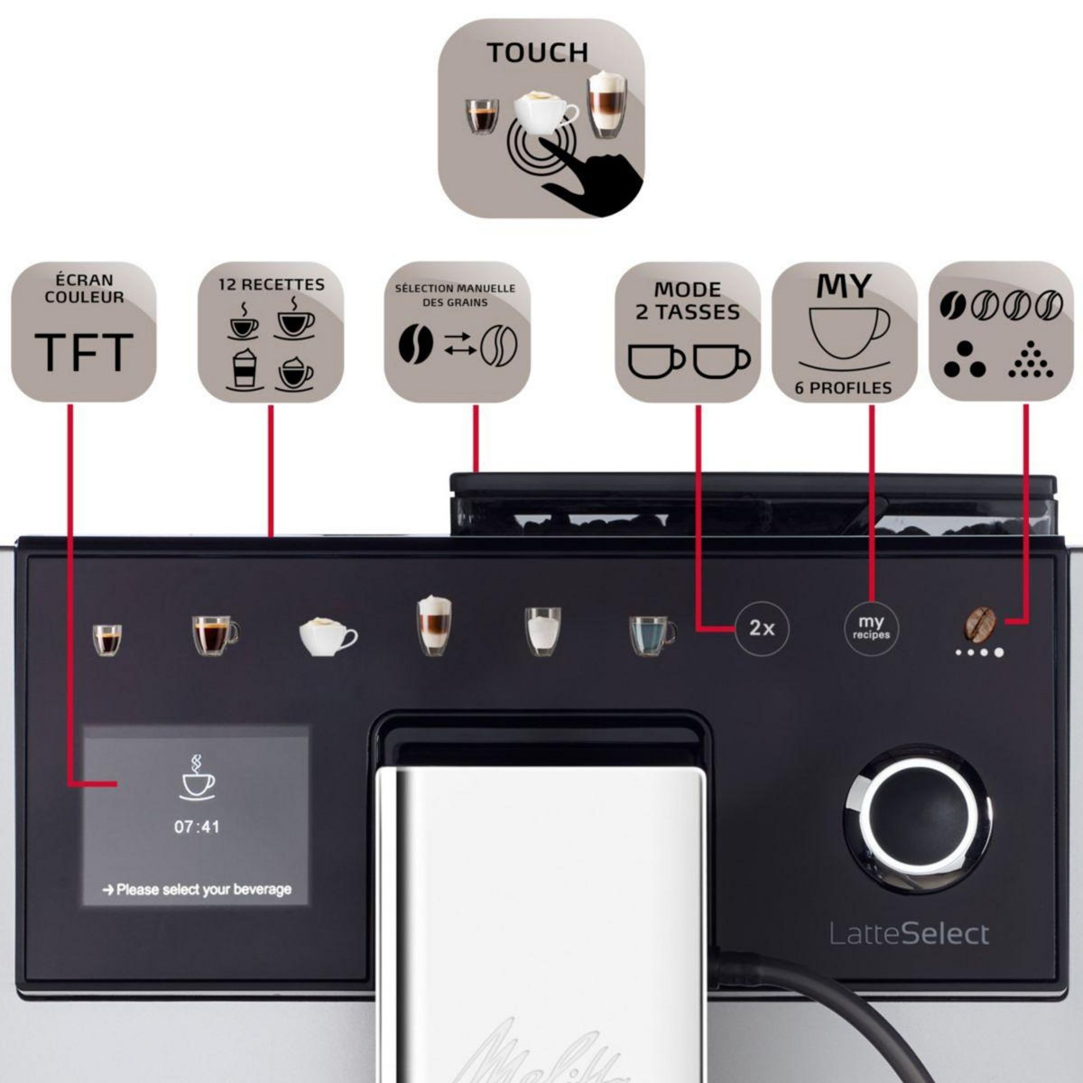 Melitta Expresso Broyeur Latte Select argent 630-211 EU