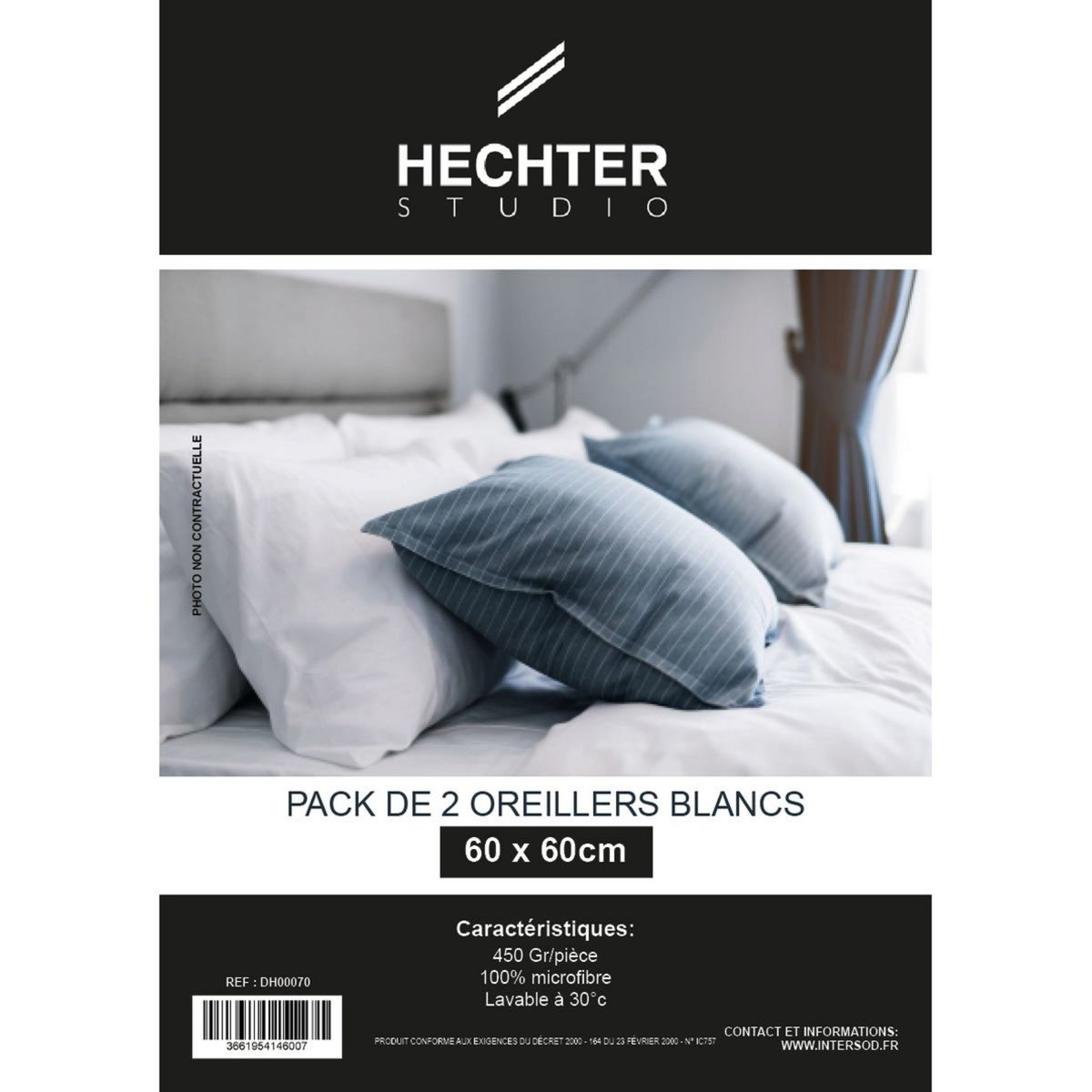HECHTER STUDIO Lot de 2 oreillers confort moelleux en microfibre 450gm 