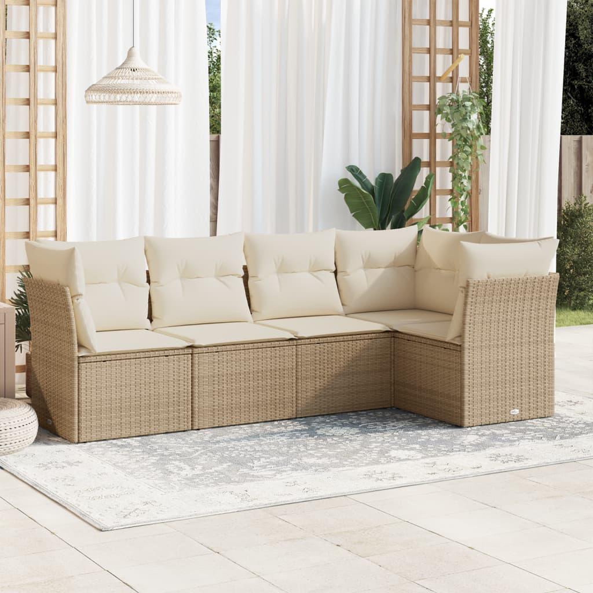 VIDAXL Salon de jardin avec coussins 5 pcs beige resine tressee