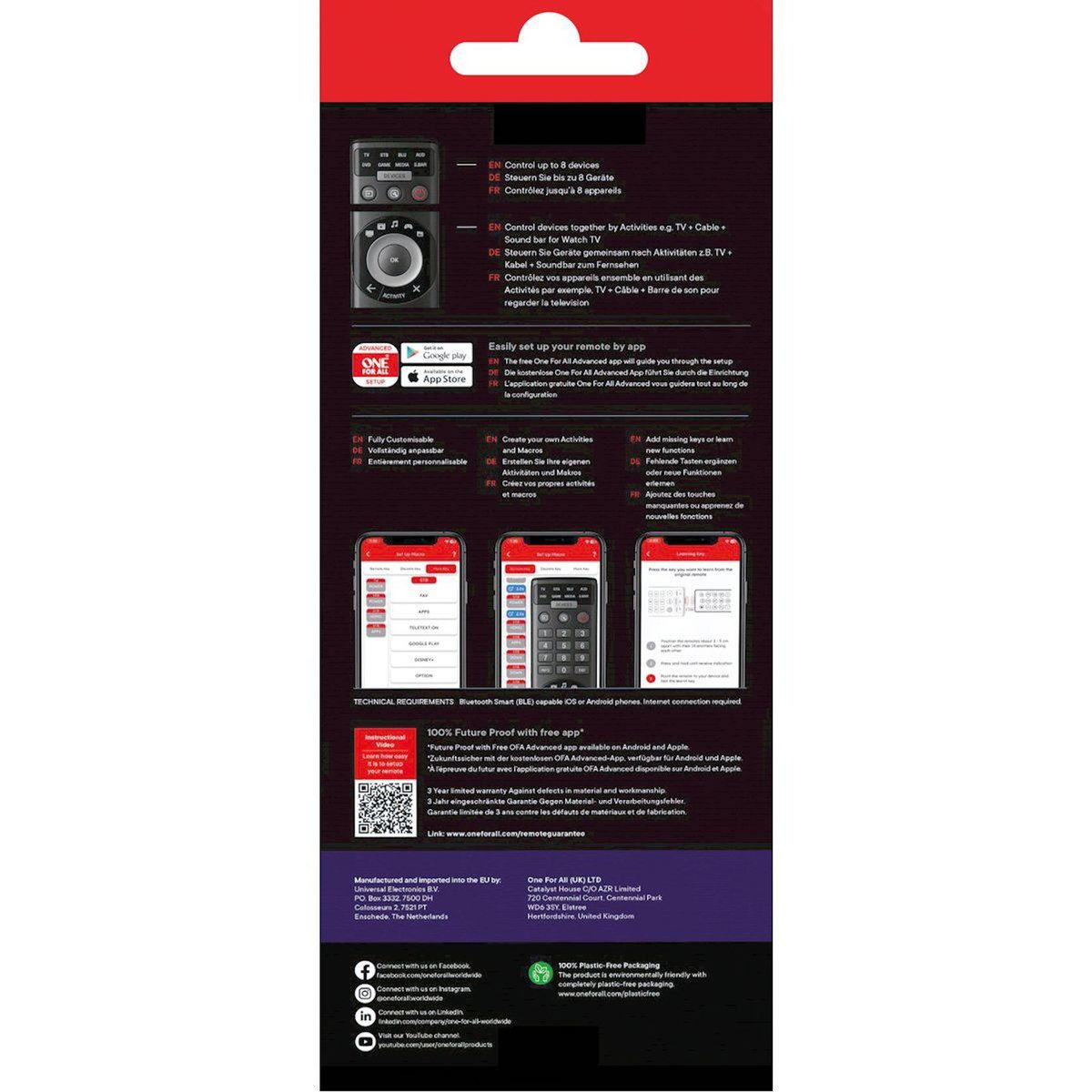 One For All Télécommande Universelle Smart Control Pro 8en1