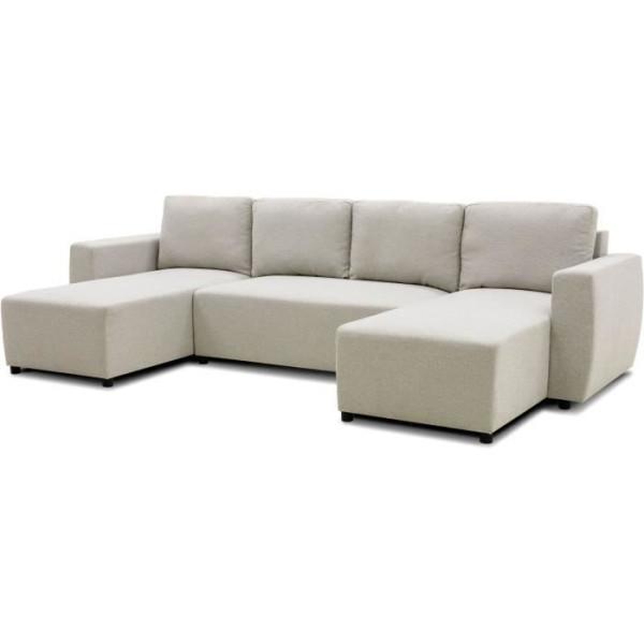 MARKET24 Canapé d'angle convertible panoramique PHARELL 5/6 places - Tissu beige - Coffre de rangement - L297 x P155 x H85 cm