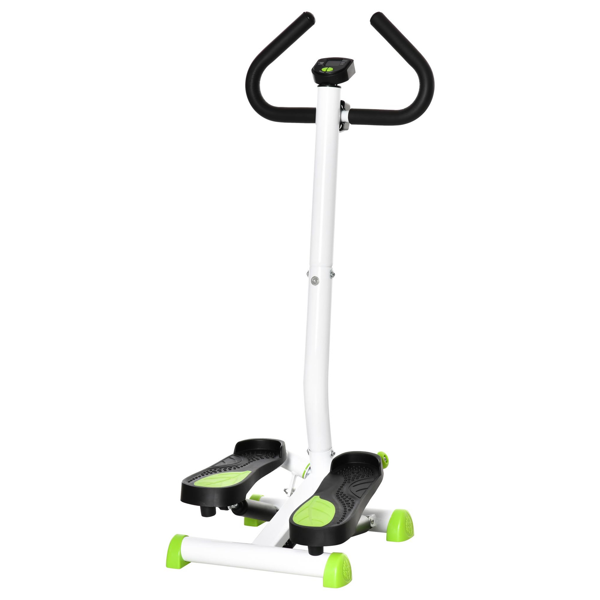 HOMCOM Stepper fitness avec guidon ergonomique - écran lcd multifonction - résistance réglable - acier blanc vert noir