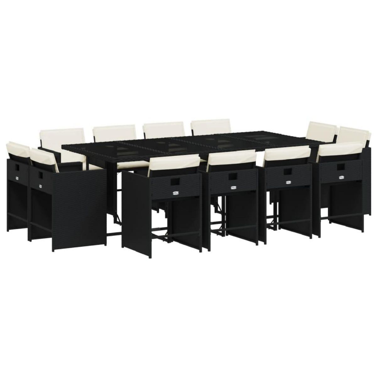VIDAXL Ensemble a manger de jardin 13 pcs coussins noir resine tressee