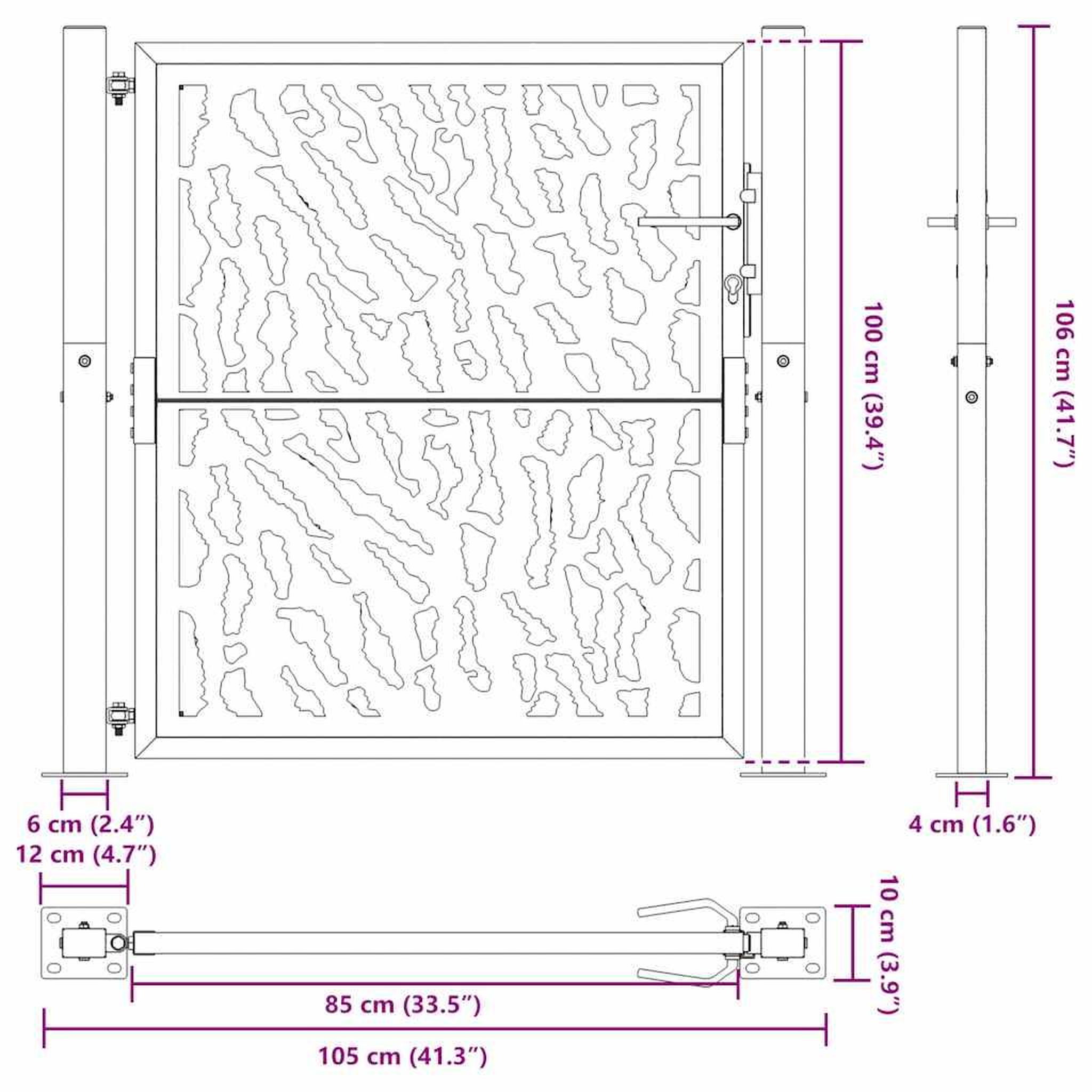 Voir la diapositive 6 : VIDAXL Portail de jardin noir 105x106 cm acier conception de traces