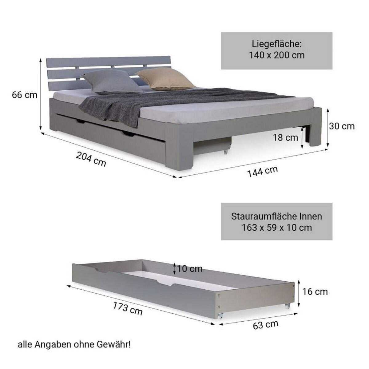 HomeStyle4U Lit double 140x200 cm avec tiroir de lit à lattes