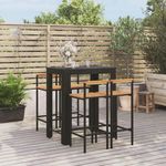 VIDAXL Ensemble de bar jardin 5 pcs noir poly rotin/bois massif acacia