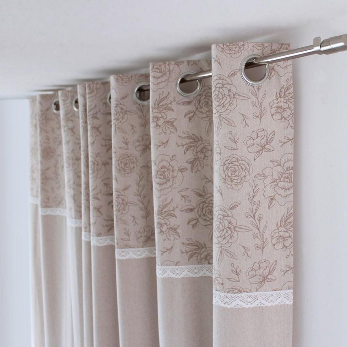 DECOSTARS Rideau à œillets 140x240 Rosa naturel coton