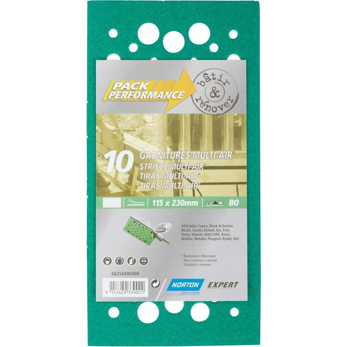 Norton Lot de 10 patins abrasifs NORTON, 115x230 mm, grains 80