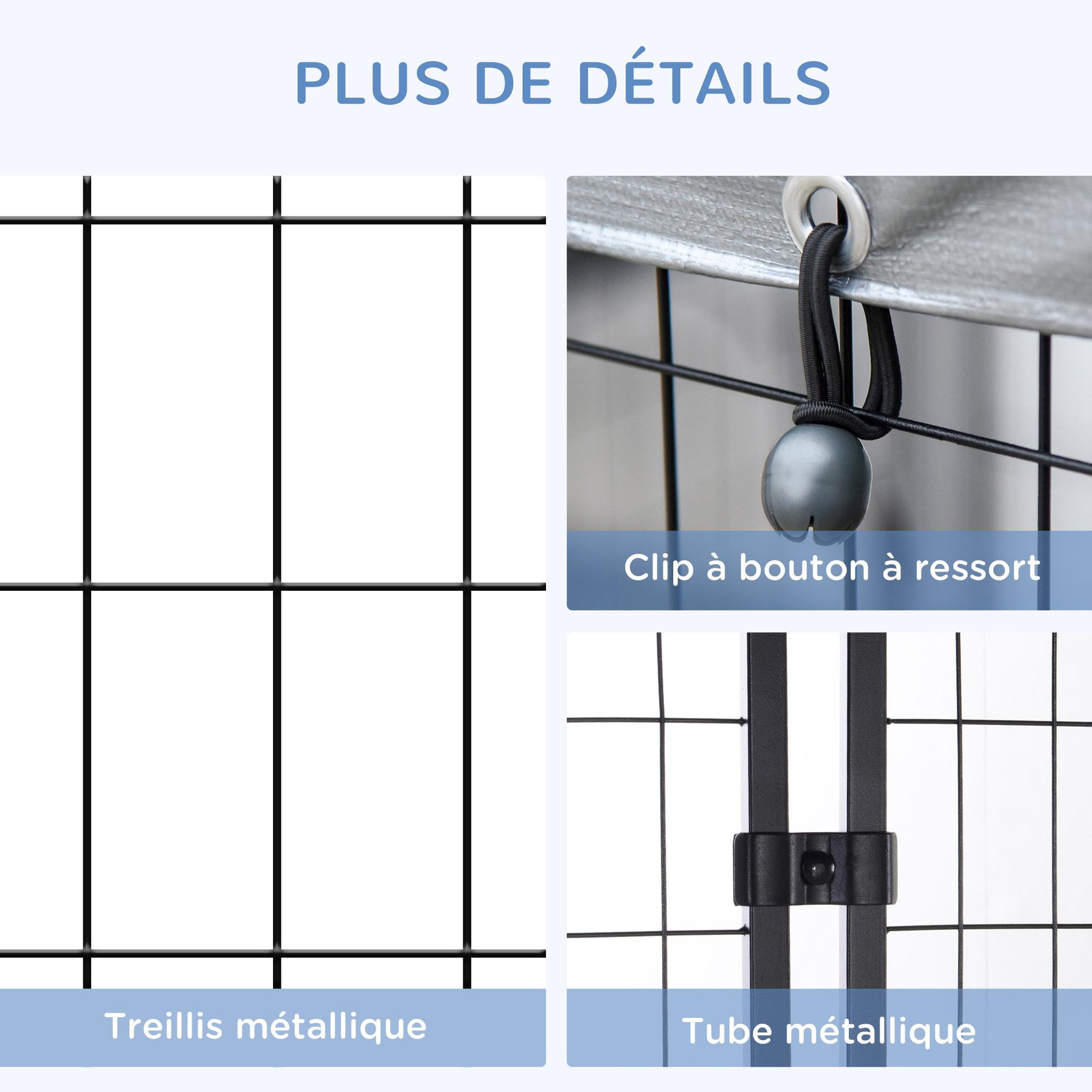 Voir la diapositive 6 : PAWHUT Chenil cage enclos chien entièrement couvert - porte verrouillable - 120 x 120 x 138cm - gris métal noir