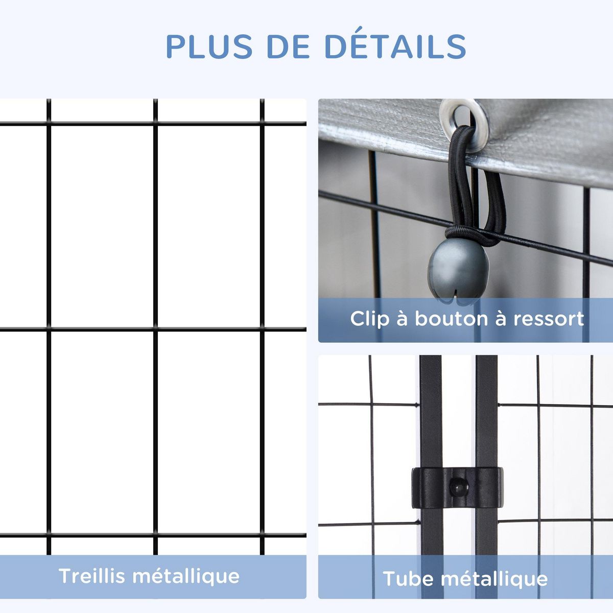 PAWHUT Chenil cage enclos chien entièrement couvert - porte verrouillable - 120 x 120 x 138cm - gris métal noir