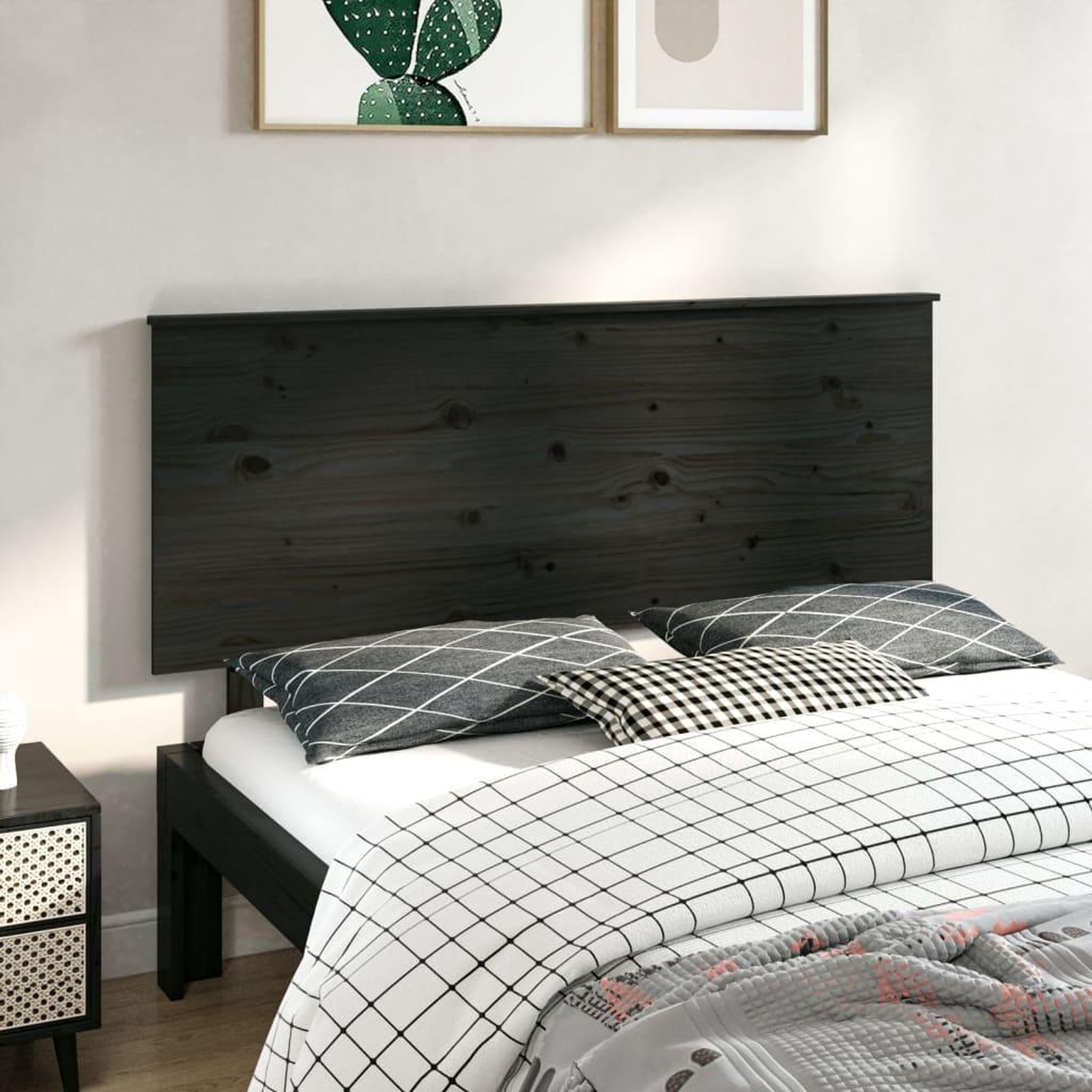 Voir la diapositive 1 : VIDAXL Tete de lit Noir 144x6x82,5 cm Bois massif de pin