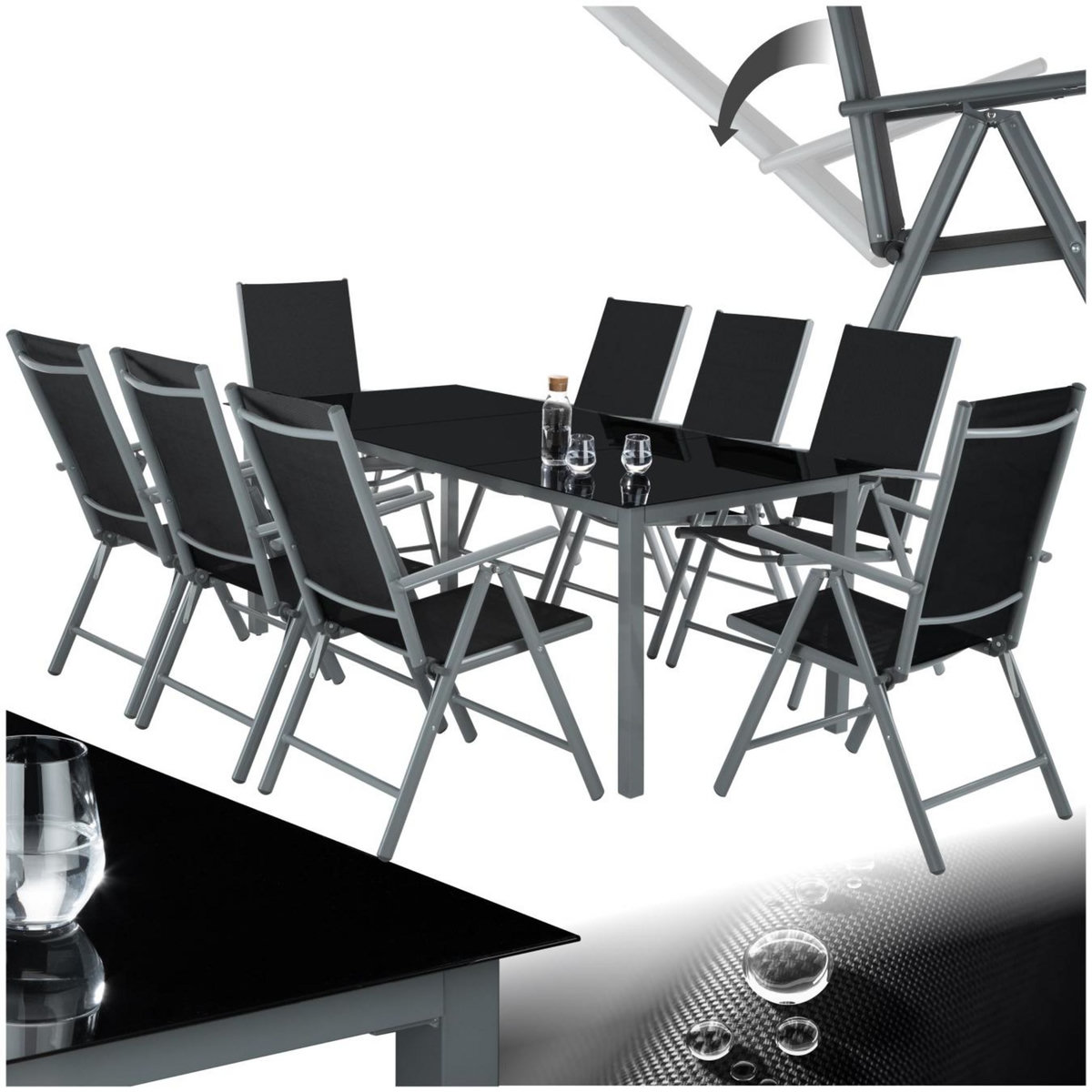 tectake Salon de jardin avec cadre en aluminium pour 8 personnes gris anthracite