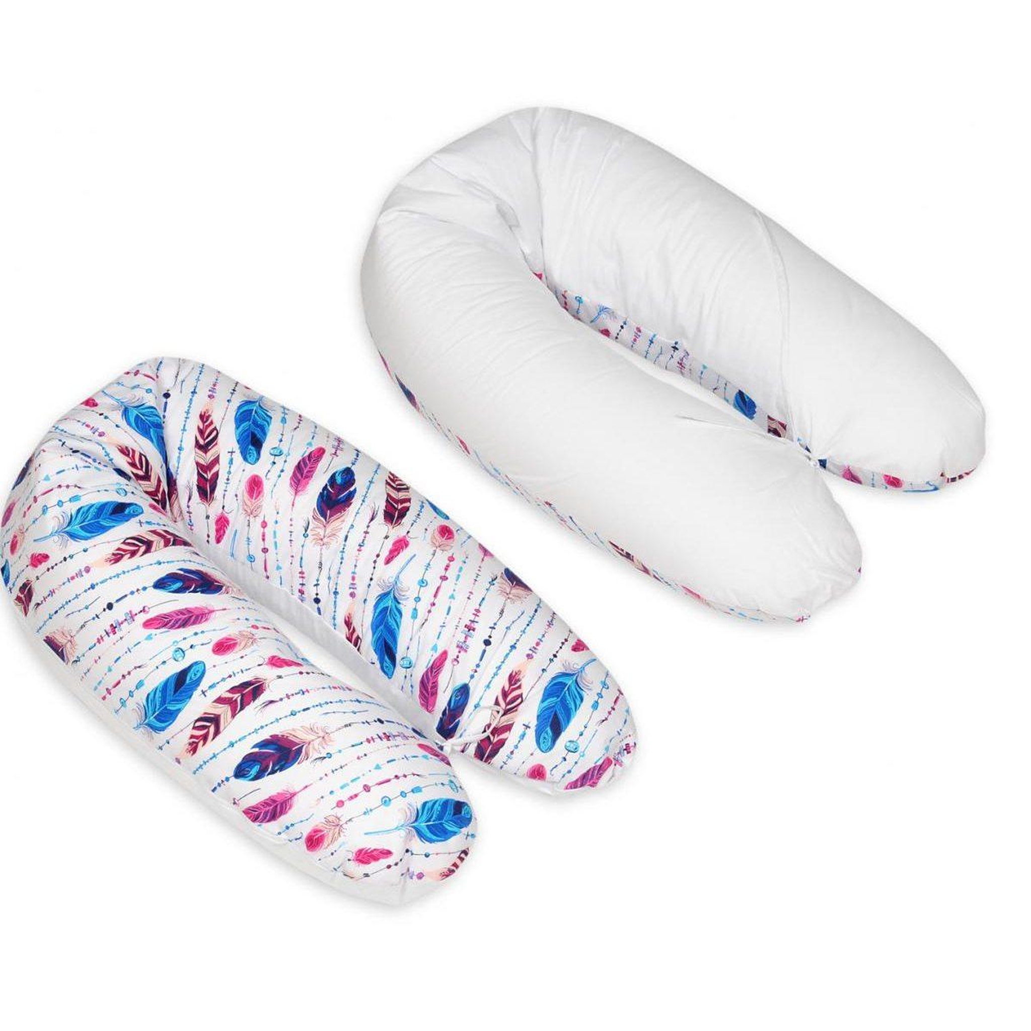 VELINDA Coussin maternité pre/post natal usages multiples plumes multicolores – blanc