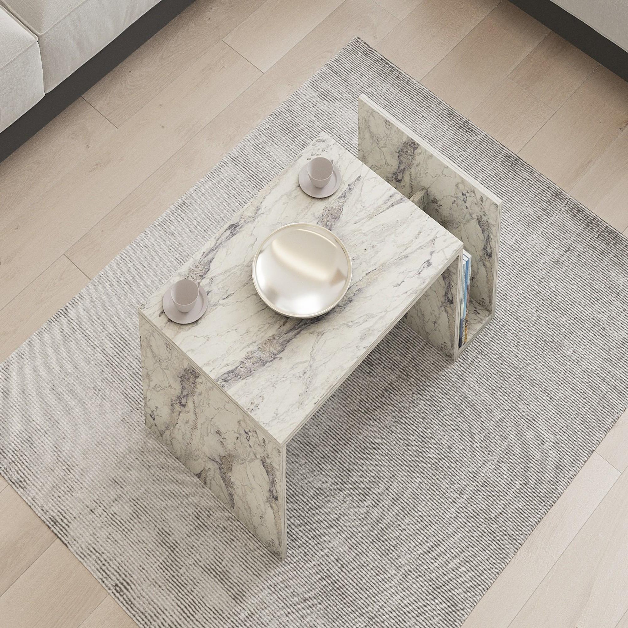 Voir la diapositive 4 : Habitat et Jardin Table basse en bois  memo  - 86 x 50 x 32 cm - marbre freesia