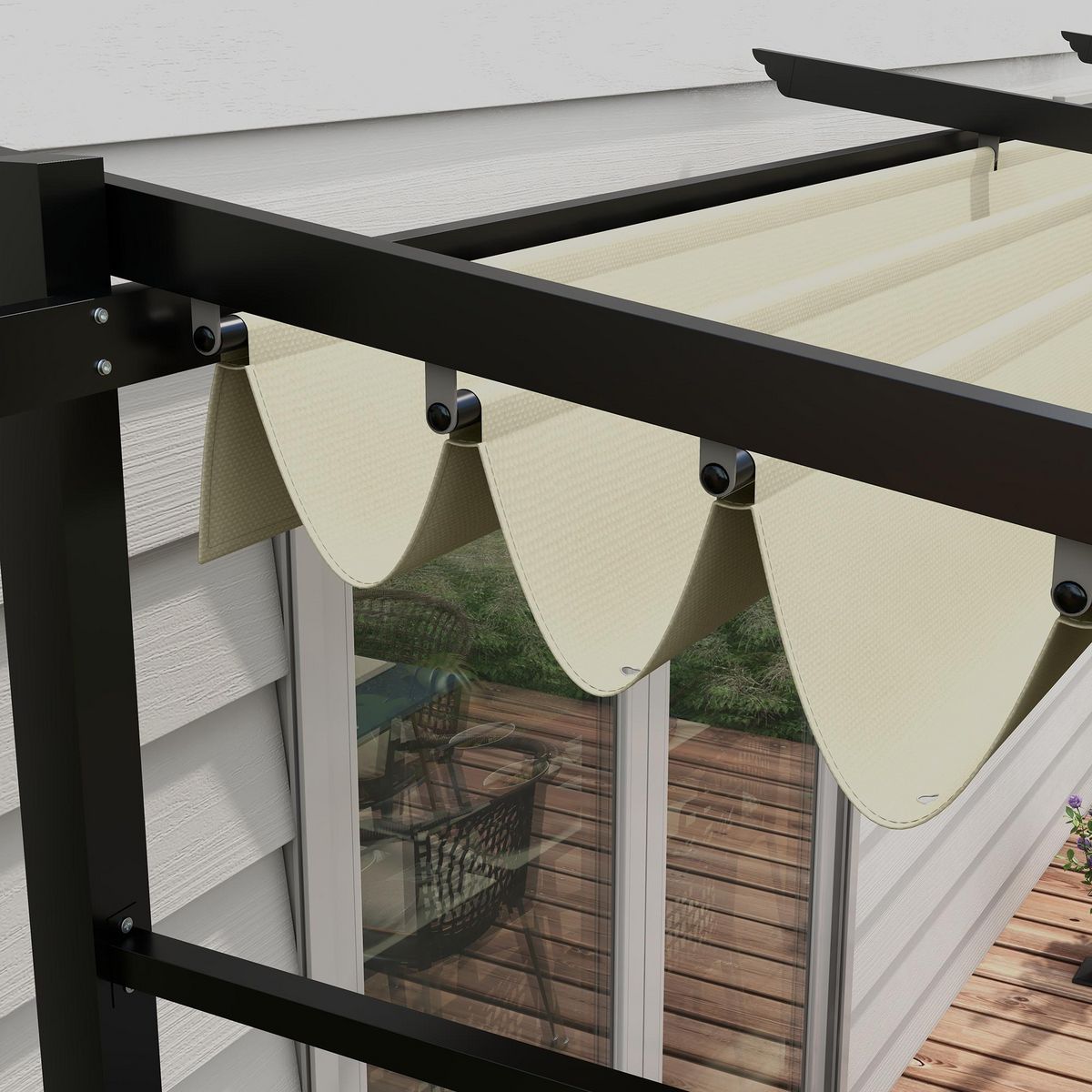 OUTSUNNY Pergola rétractable 3,97L x 2,95l x 2,3H m structure alu. métal époxy polyester beige