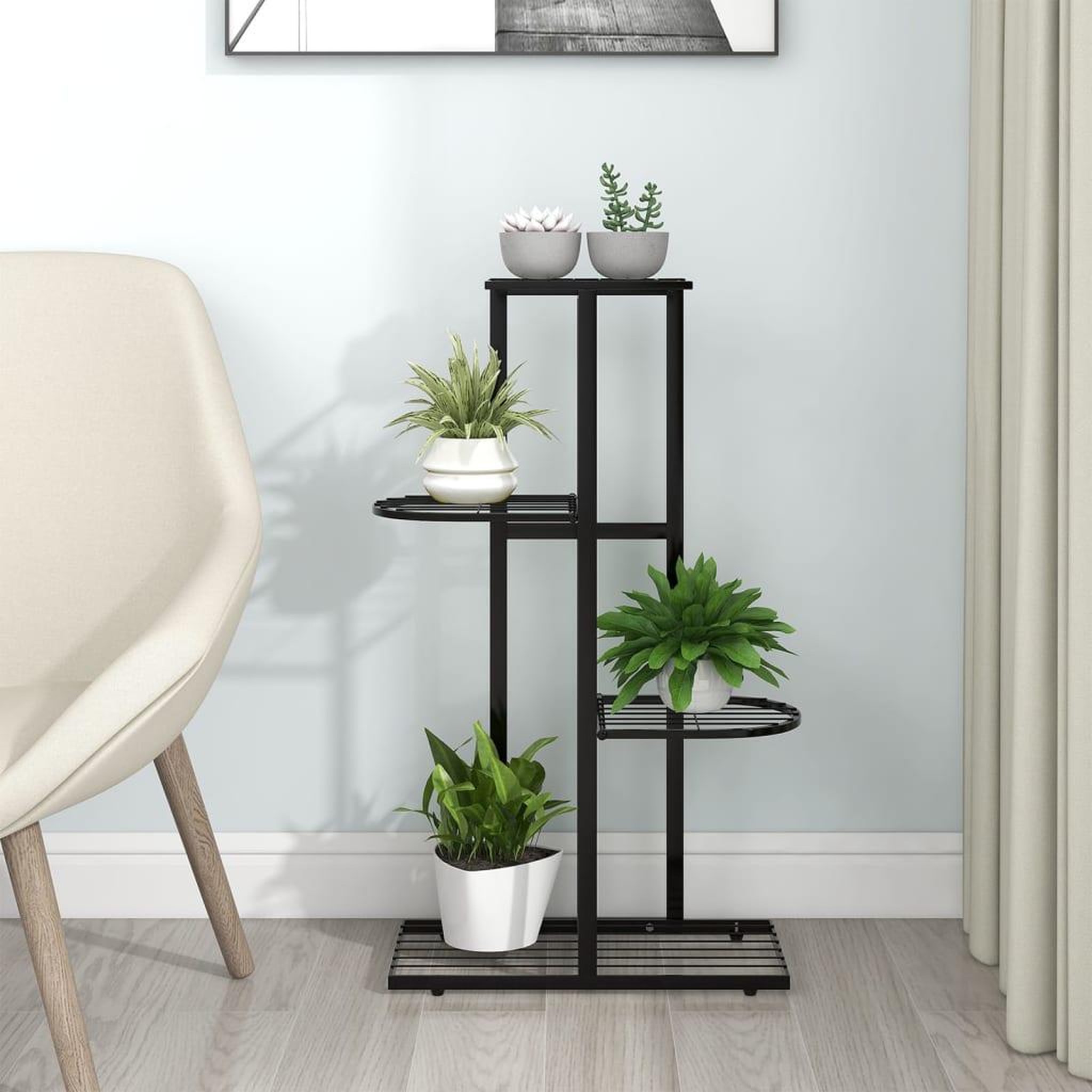 Voir la diapositive 1 : VIDAXL Support pour plantes 4 niveaux 43x22x76 cm Noir Metal