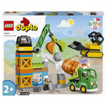 LEGO Duplo Ma ville 10990 Le chantier de construction, Jouet Grue, Bulldozer et Bétonnière