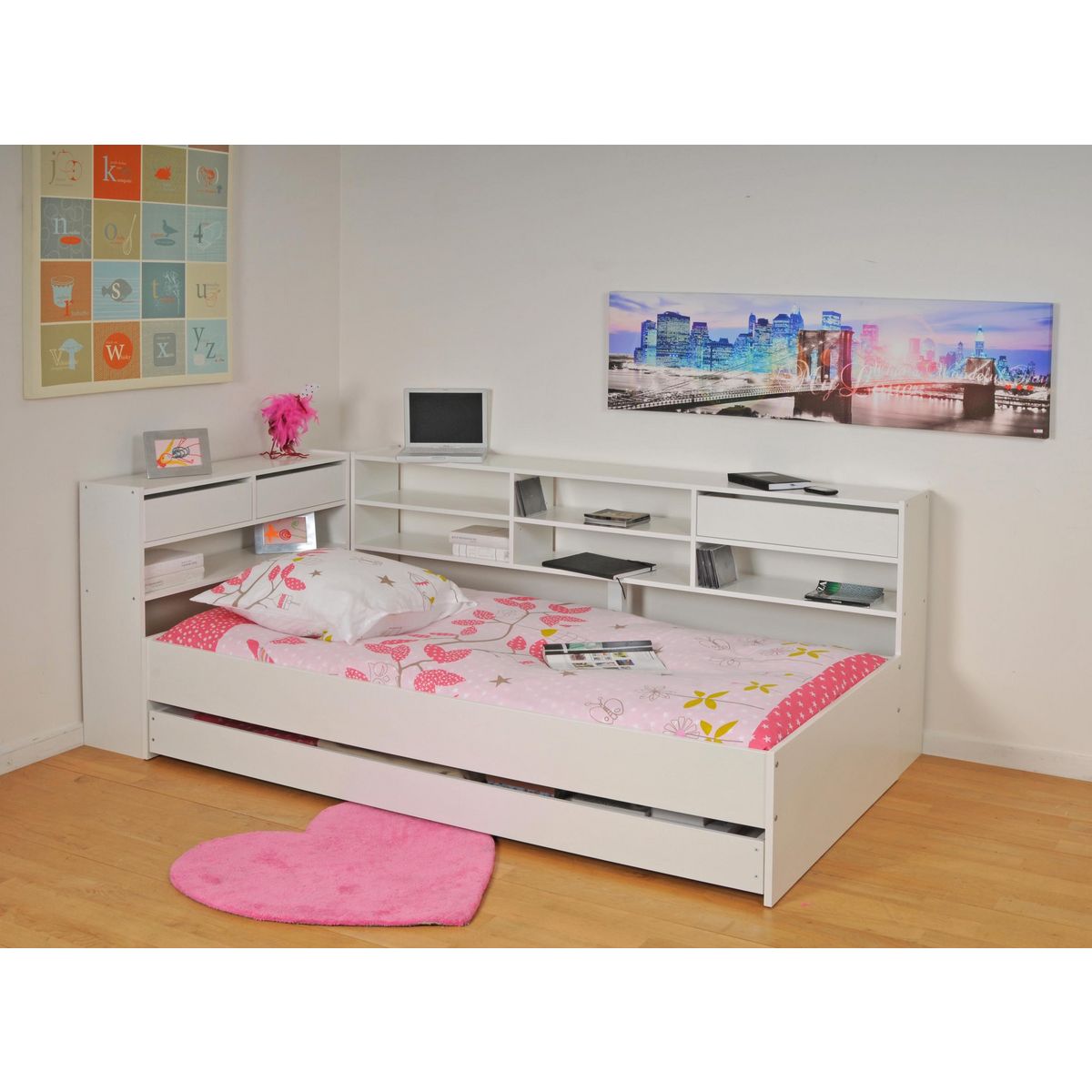 Lit 90 x 190 cm blanc avec rangements BLADE