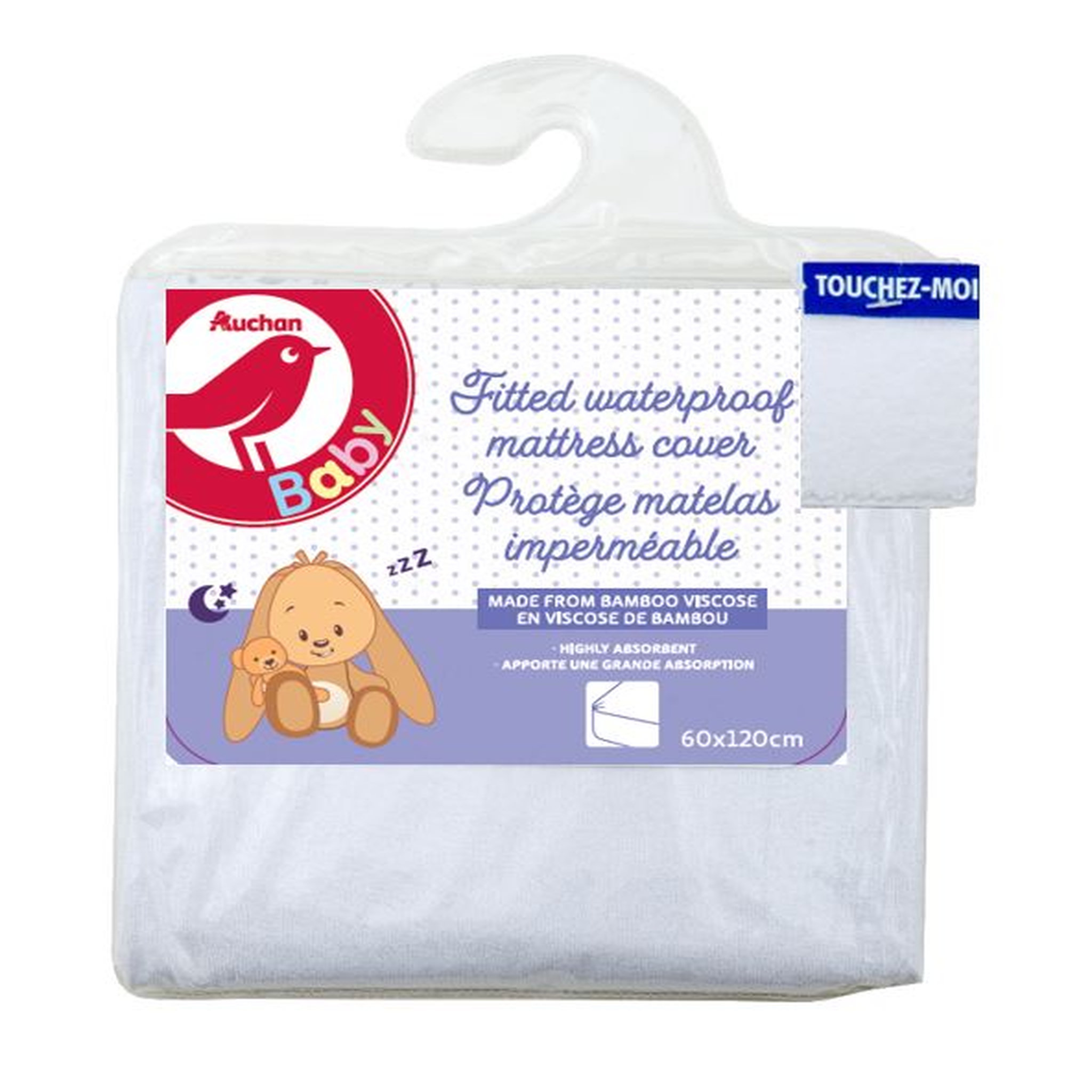 AUCHAN BABY Protège matelas bébé imperméable 60 x 120 cm viscose de bambou 