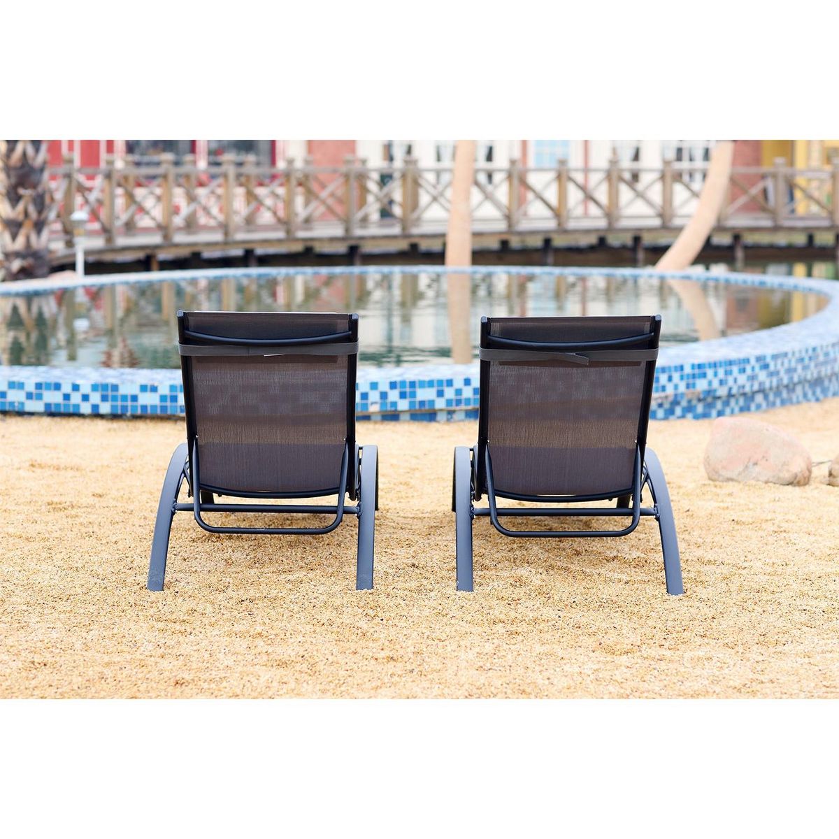 CONCEPT USINE Lot de 2 transats empilables et ajustables en alu gris-noir BAHIA