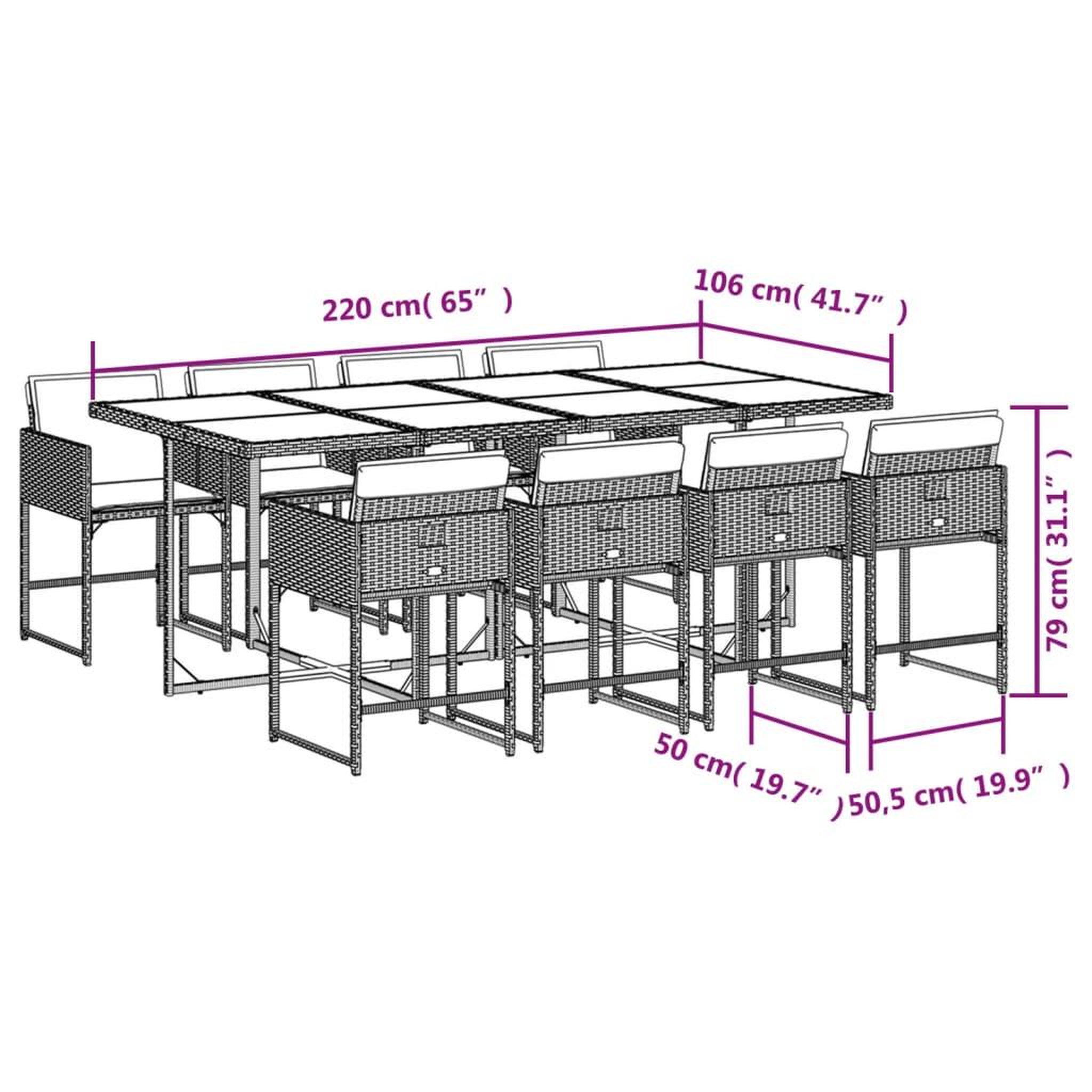 Voir la diapositive 6 : VIDAXL Ensemble a manger de jardin 9pcs coussins noir resine tressee