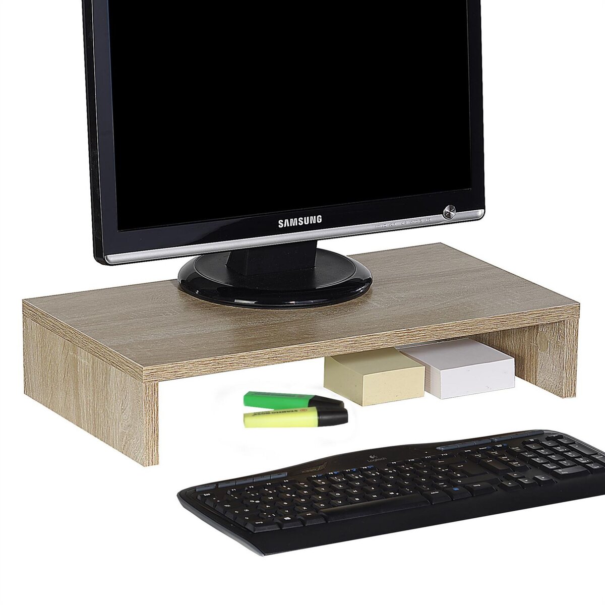 Support d'écran d'ordinateur screen, réhausseur pour deux moniteurs ou un  grand écran, longueur 100 cm, en mélaminé blanc mat - Conforama