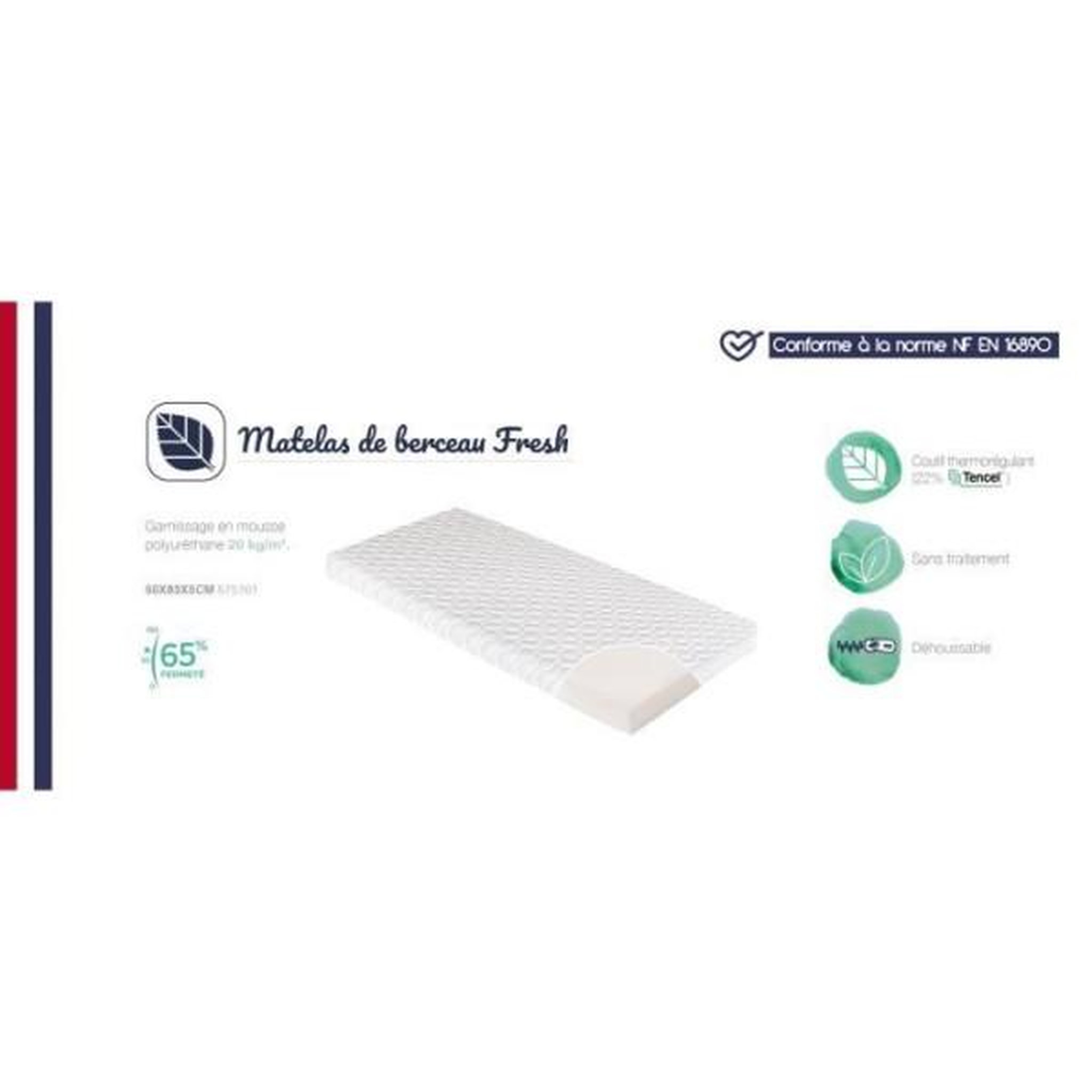 Voir la diapositive 5 : CANDIDE Matelas De Berceau Fresh CANDIDE 50x83x5cm, Sans Traitement, Idéal Cododo, Thermorégulant, Fabriqué En France, Garantie 5 Ans