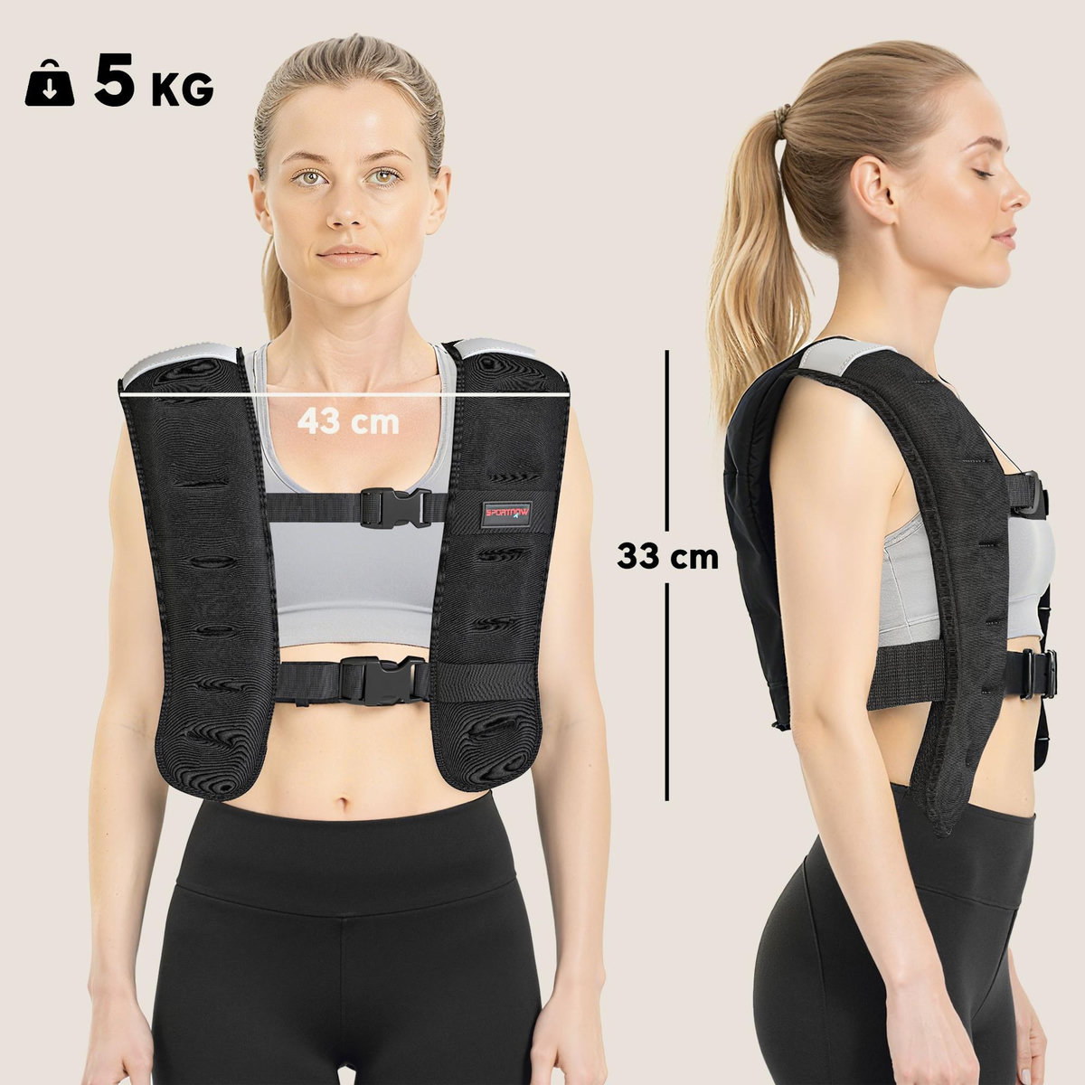 HOMCOM Gilet lesté veste lestée 5 Kg max. sangles réglables bandes réfléchissantes néoprène noir