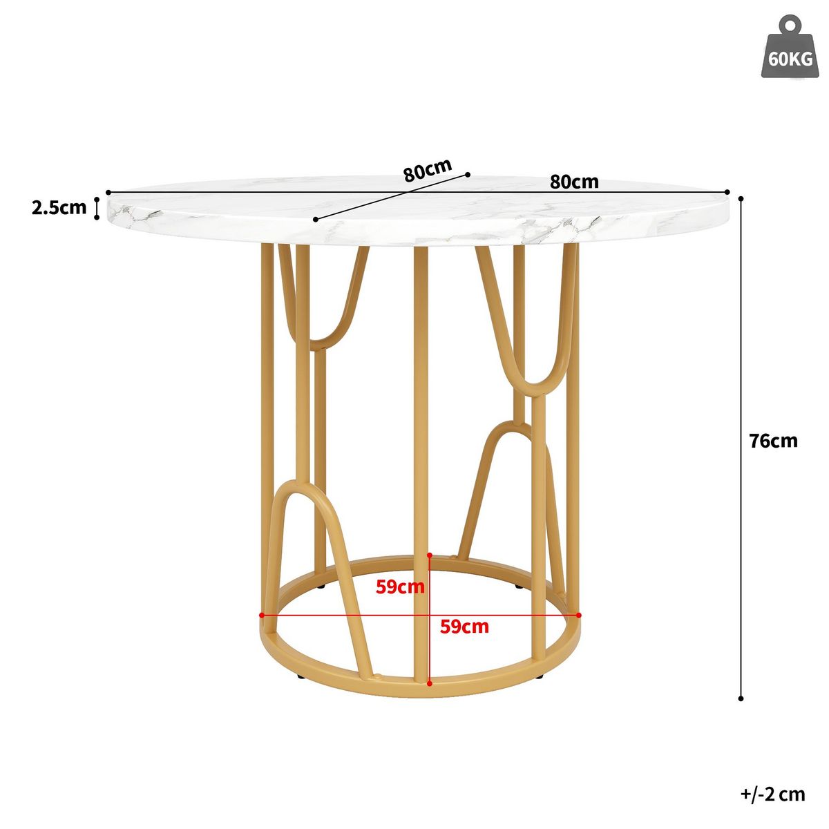 MERAX Table à manger ronde fixe blanc - 80x80-80max.cm mdf et métal